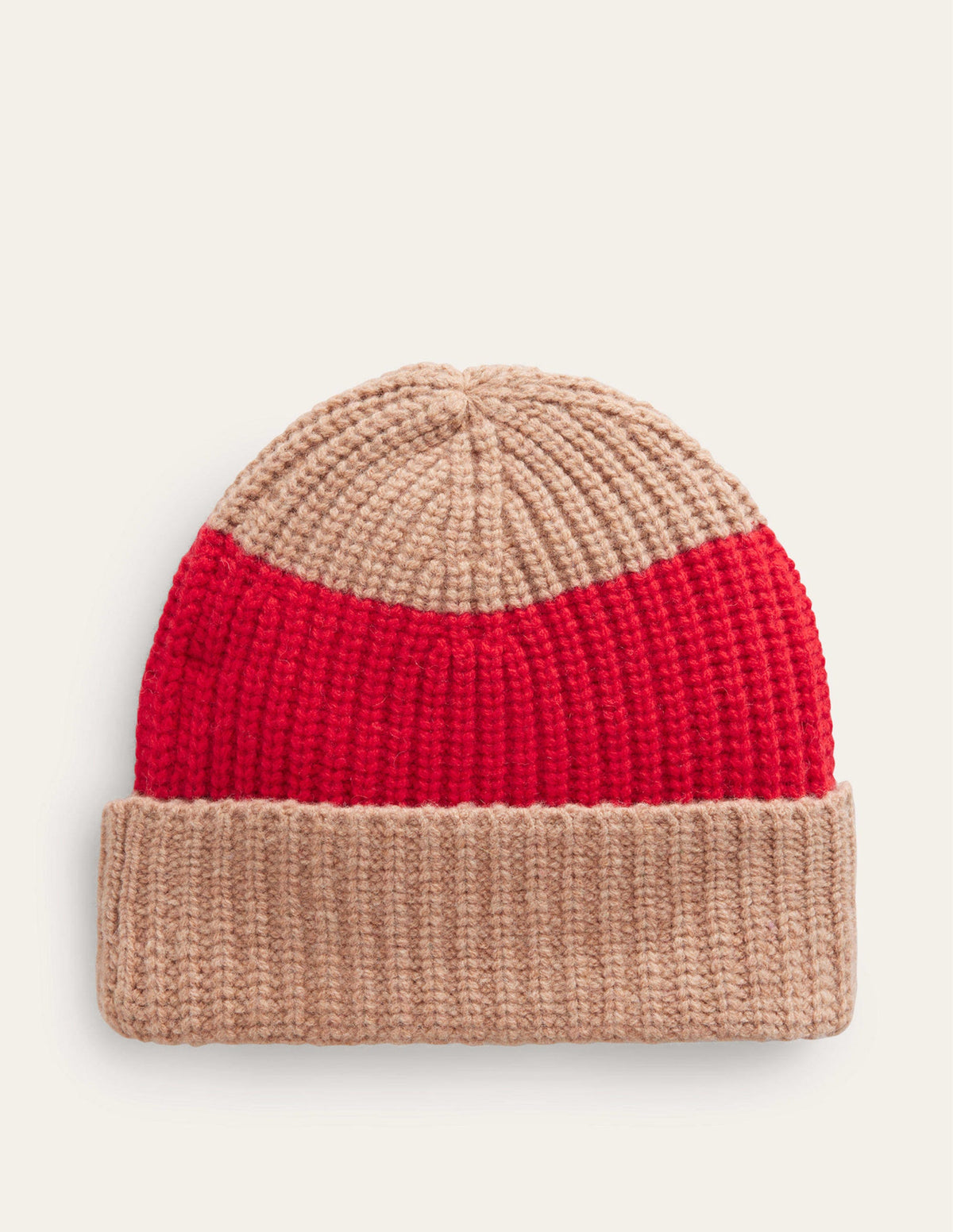 Colour Block Beanie Hat-Brilliant Red/ Camel - Image 2