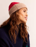 Colour Block Beanie Hat-Brilliant Red/ Camel
