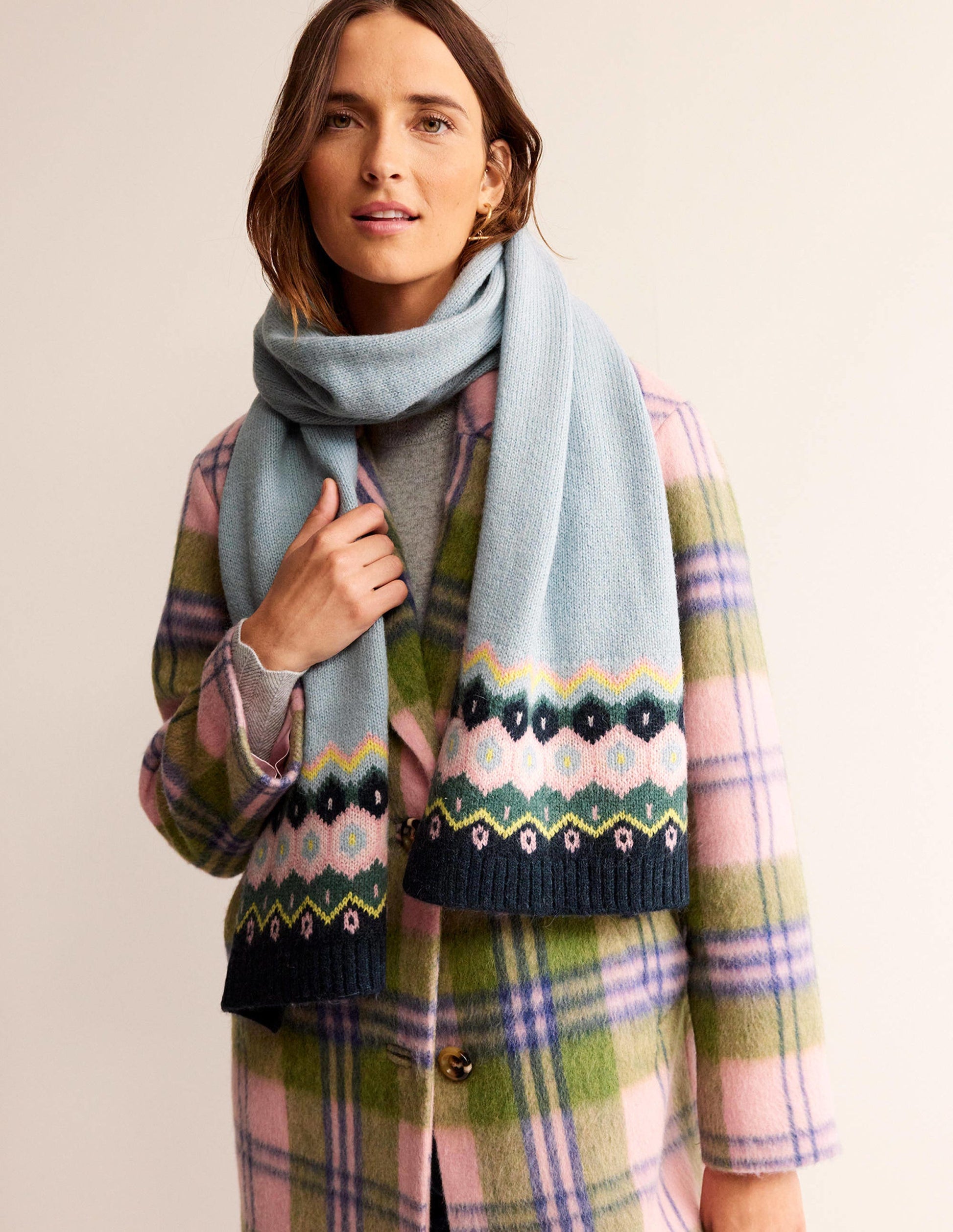 Fluffy Fair Isle Scarf-Green Smoke/ Multi-1