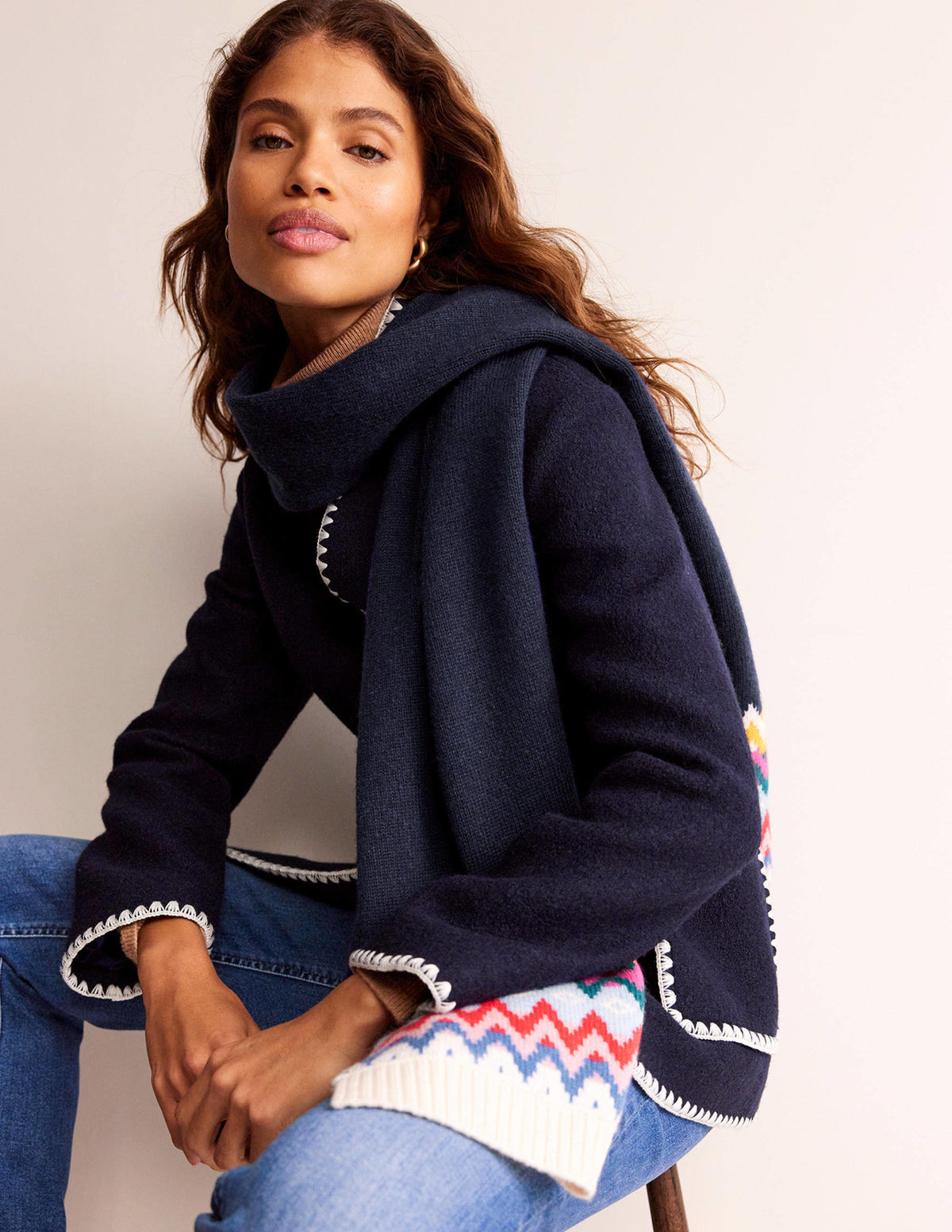 Fair Isle Scarf-Navy - Image 1