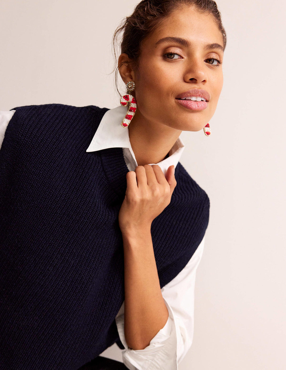 Festive Embellished Earrings-Candy Cane-1