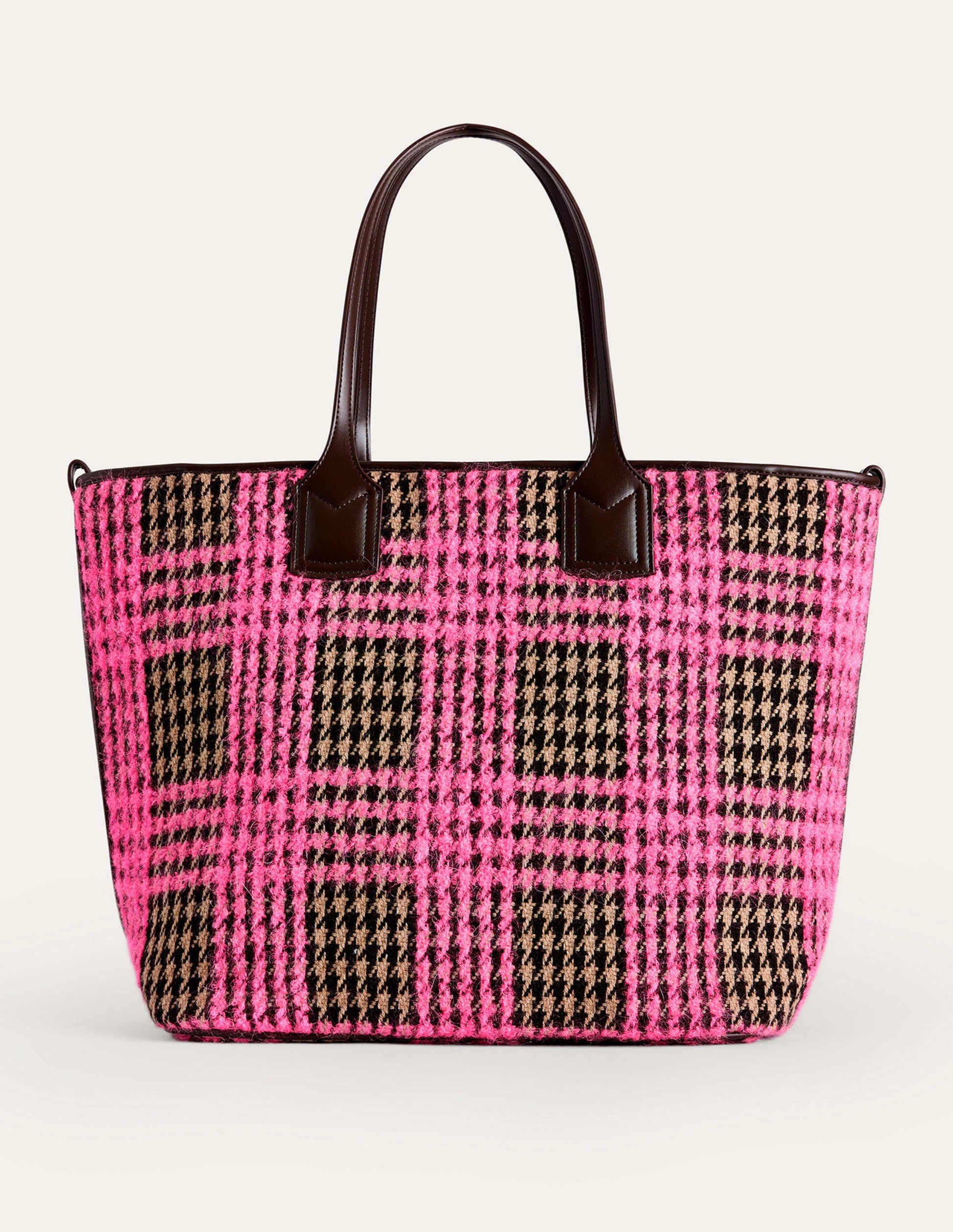Wool Trapeze Tote Bag-Pink Boucle Check-2