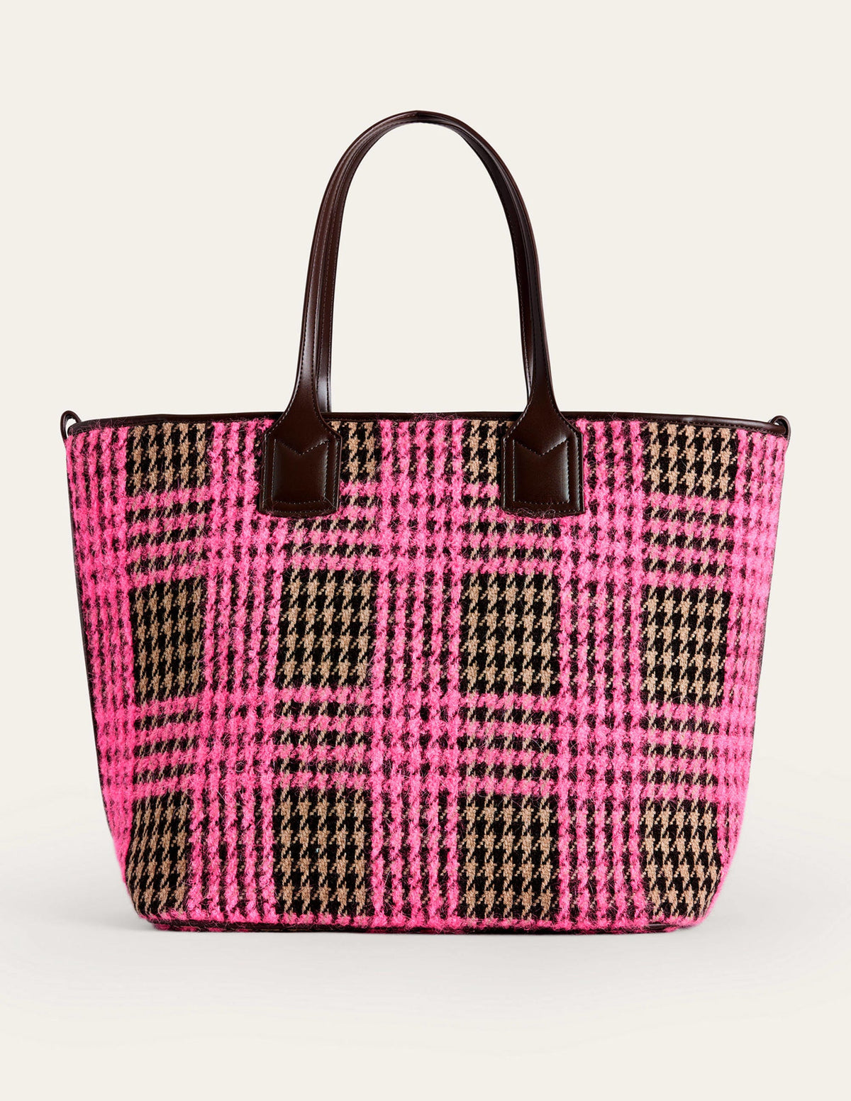 Wool Trapeze Tote Bag-Pink Boucle Check - Image 2