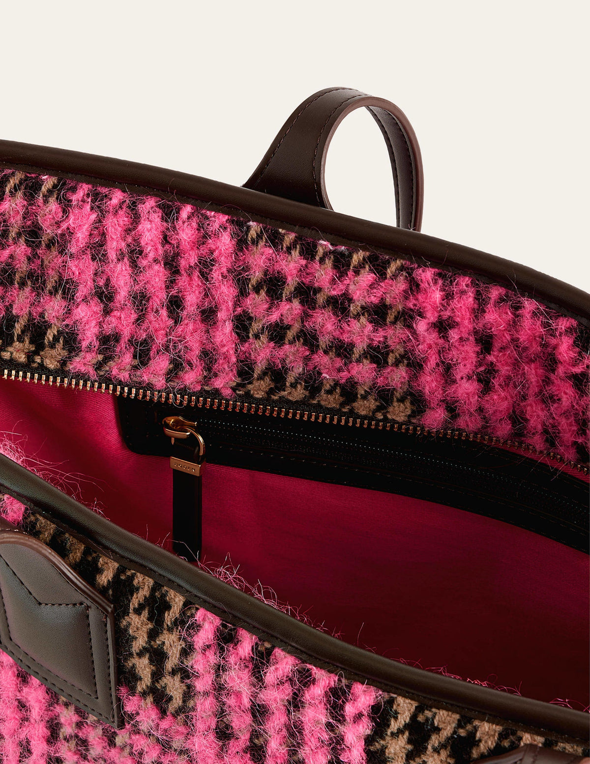 Wool Trapeze Tote Bag-Pink Boucle Check-4