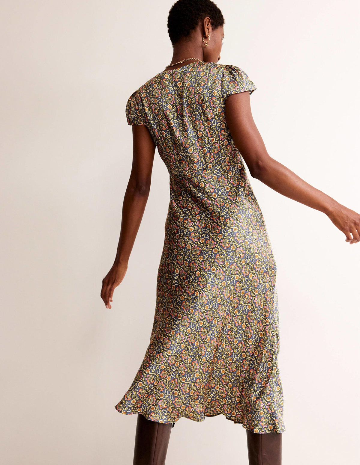 Satin Empire Midi Tea Dress-Nightshadow Blue - Image 3