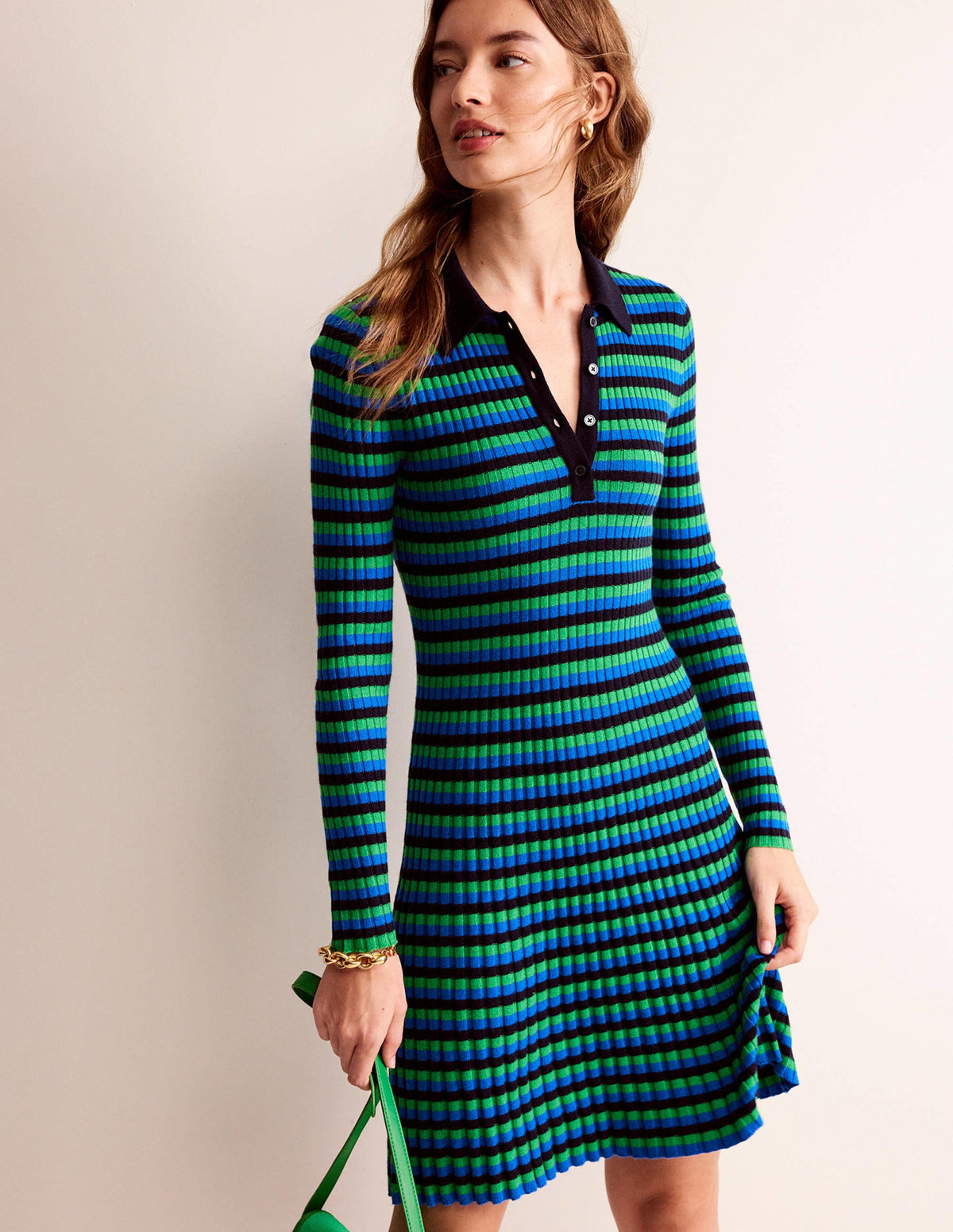 Mini Collared Dress-Navy and Bright Green - Image 1