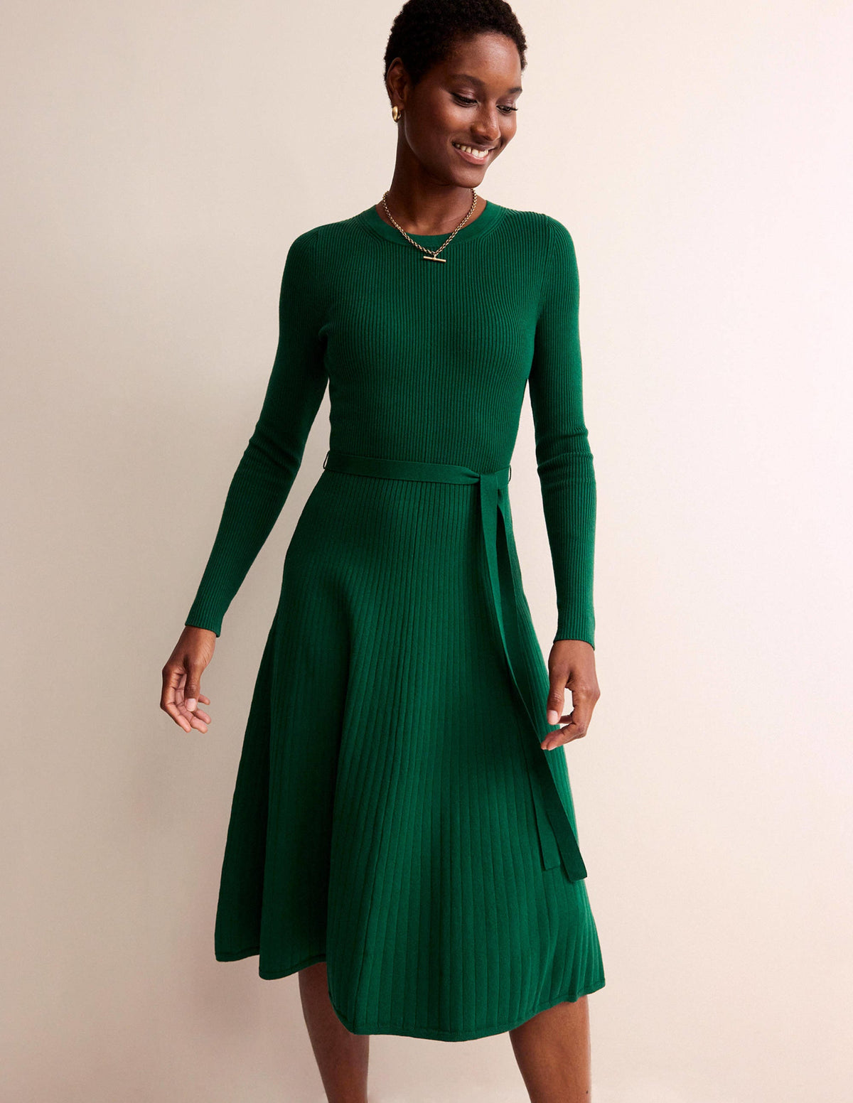 Lola Knitted Midi Dress-Emerald Green - Image 1
