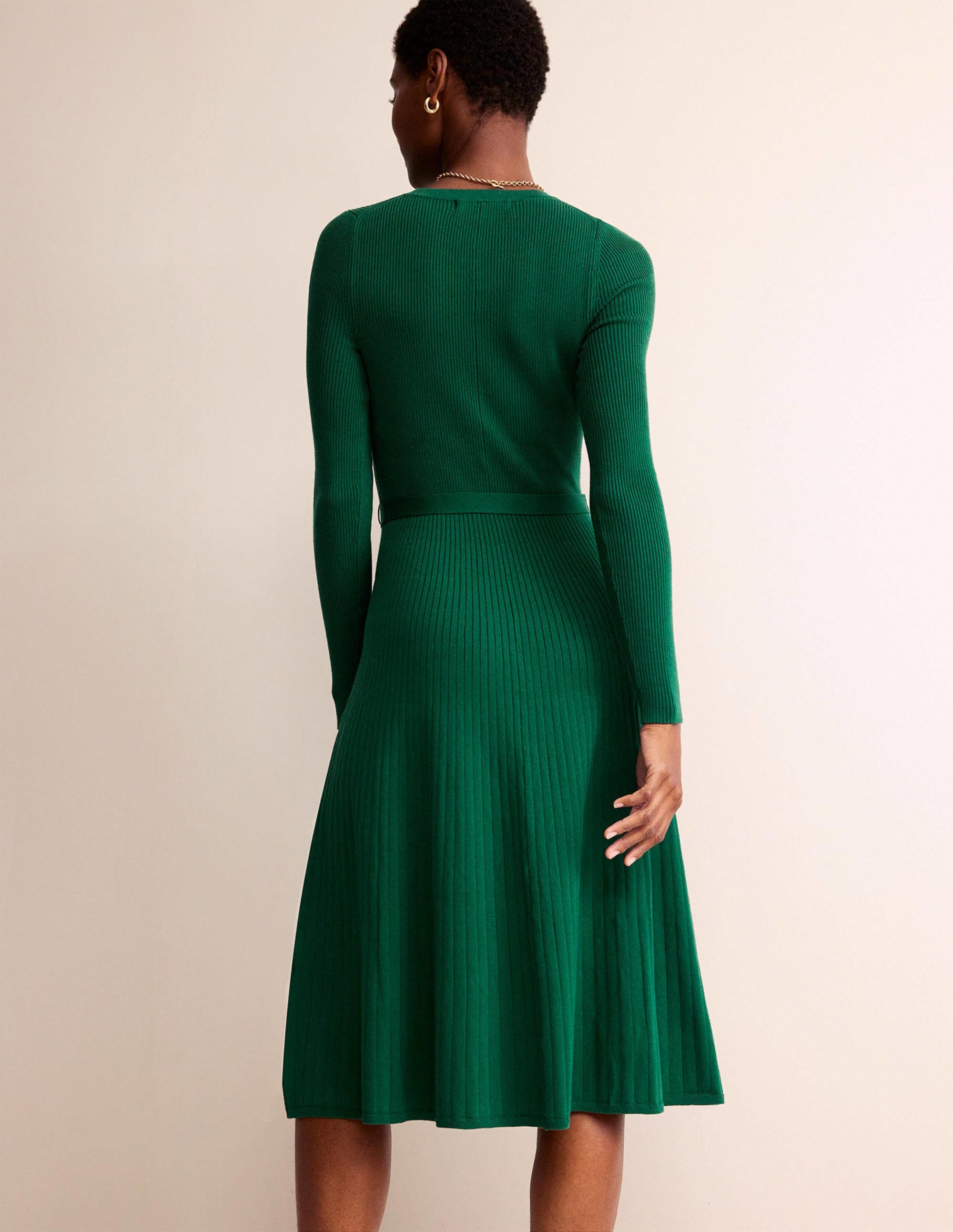 Lola Knitted Midi Dress-Emerald Green - Image 3