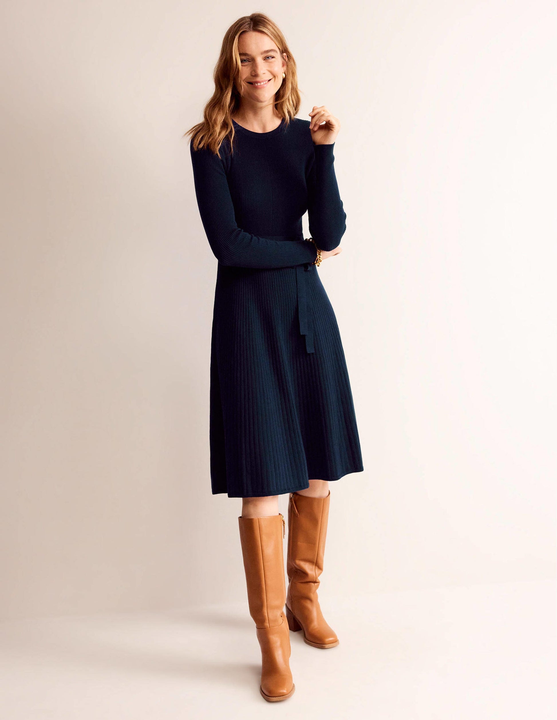Lola Knitted Midi Dress-Navy-1