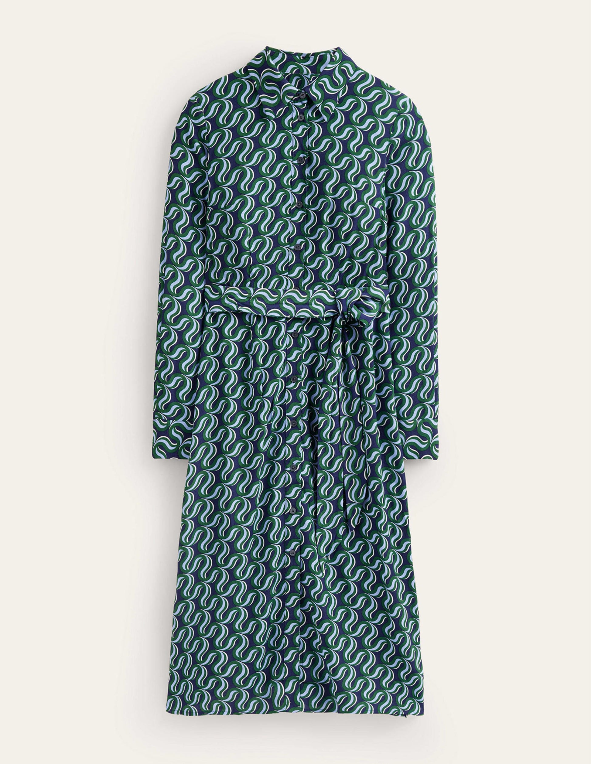 Kate Midi Shirt Dress-Amazon Green, Ribbon Wave-6