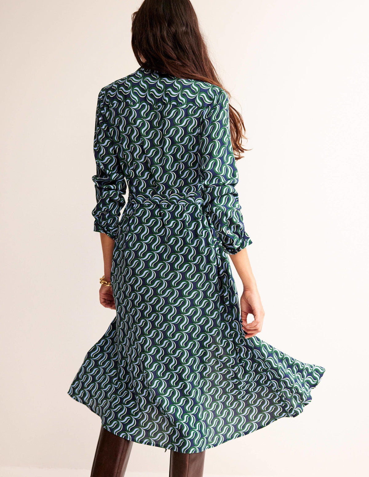 Kate Midi Shirt Dress-Amazon Green, Ribbon Wave-3