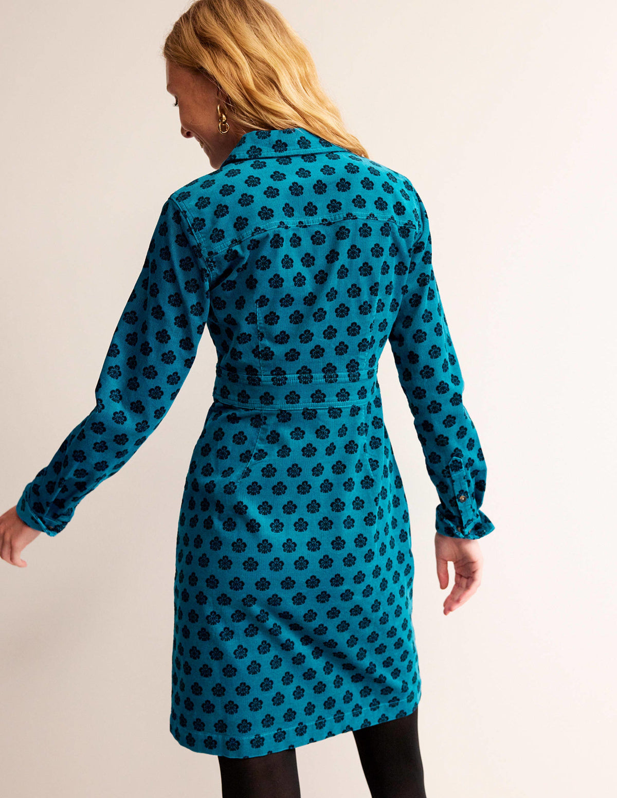 Flora Cord Shirt Dress-Aegean Blue, Carnation Stamp - Image 3