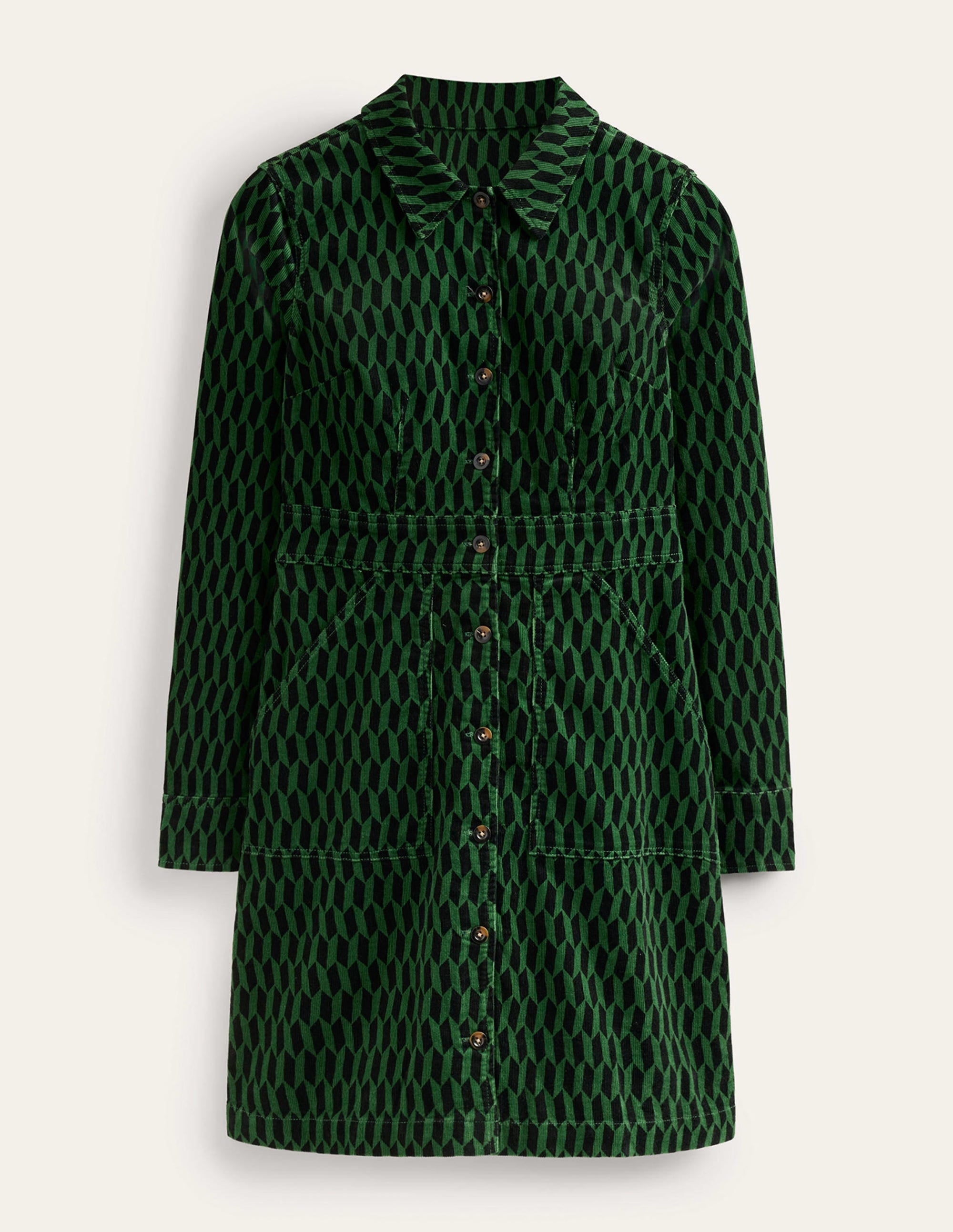 Flora Cord Shirt Dress-Amazon Green, Block Tile - Image 6