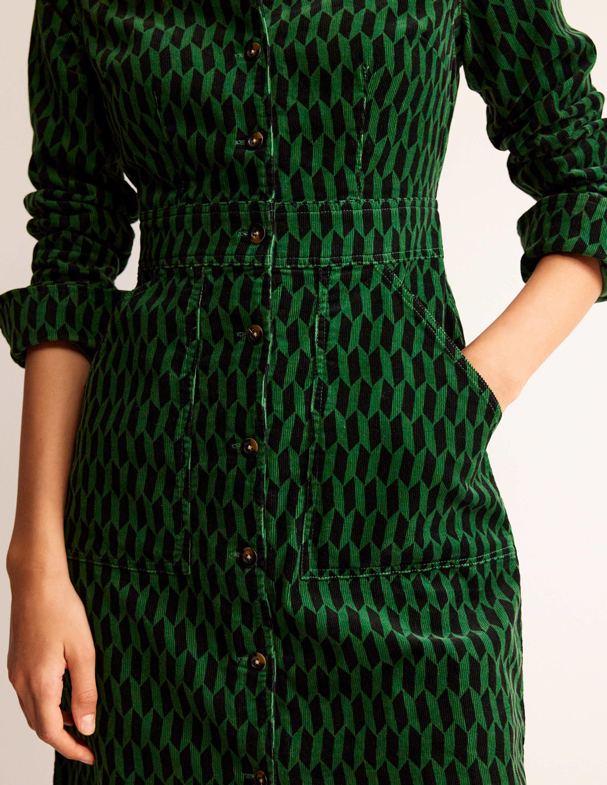 Flora Cord Shirt Dress-Amazon Green, Block Tile - Image 2