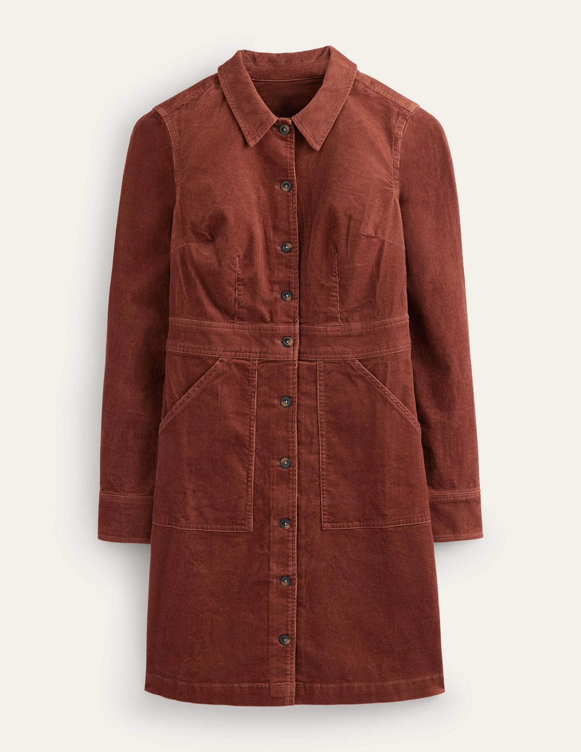Flora Cord Shirt Dress-Cognac-6