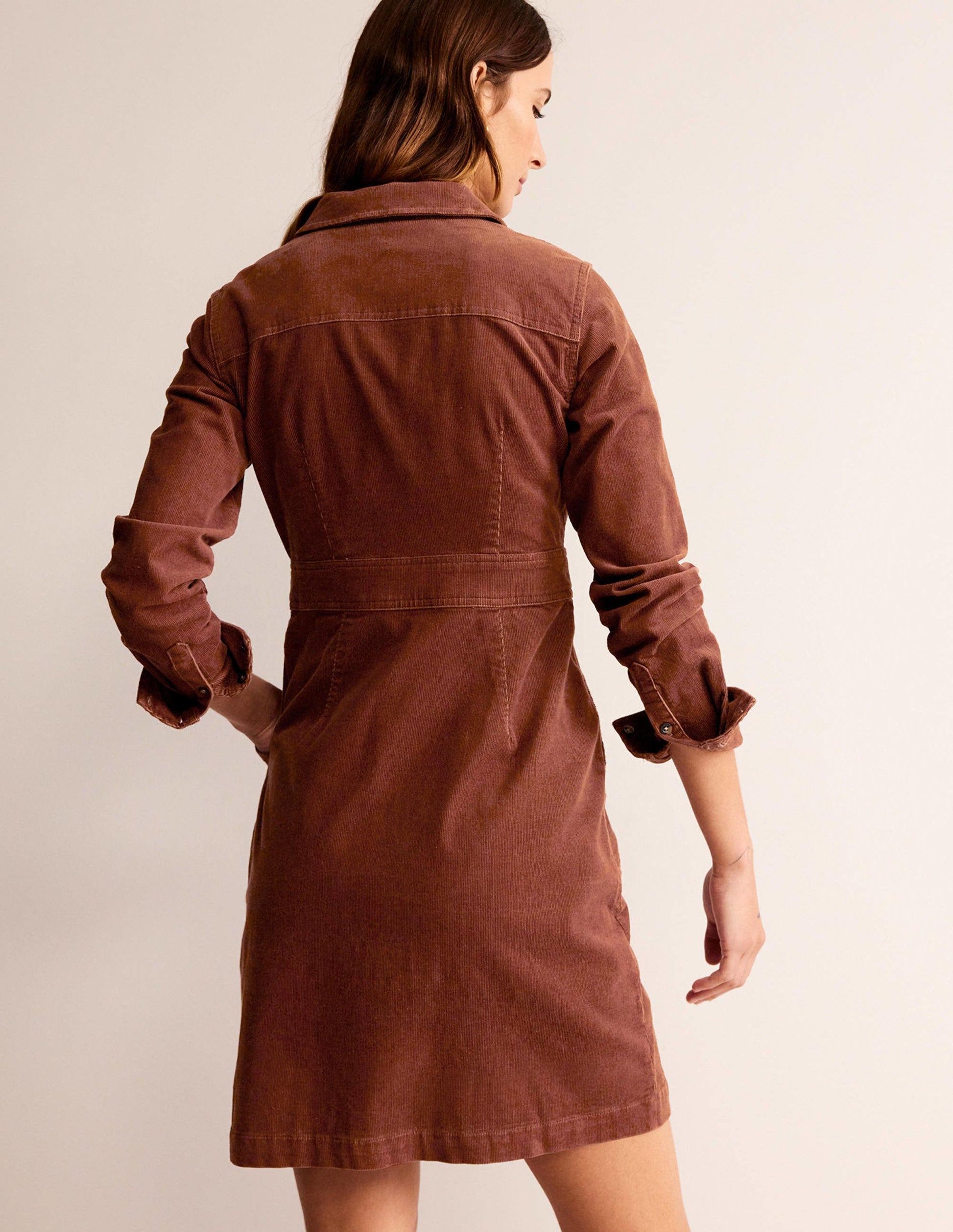 Flora Cord Shirt Dress-Cognac-3