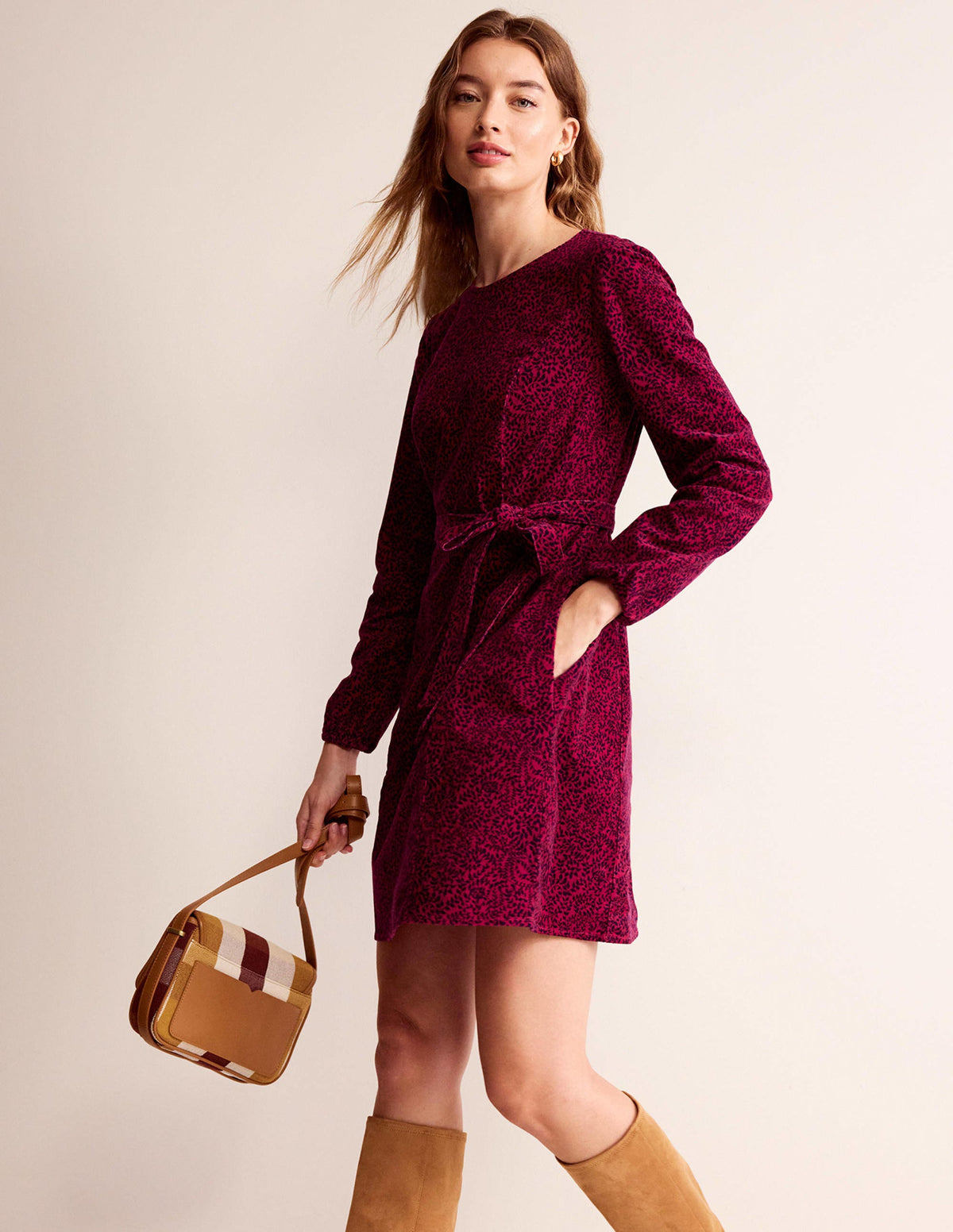 Harriet Cord Dress-Warm Cranberry, Pome Sprig - Image 1
