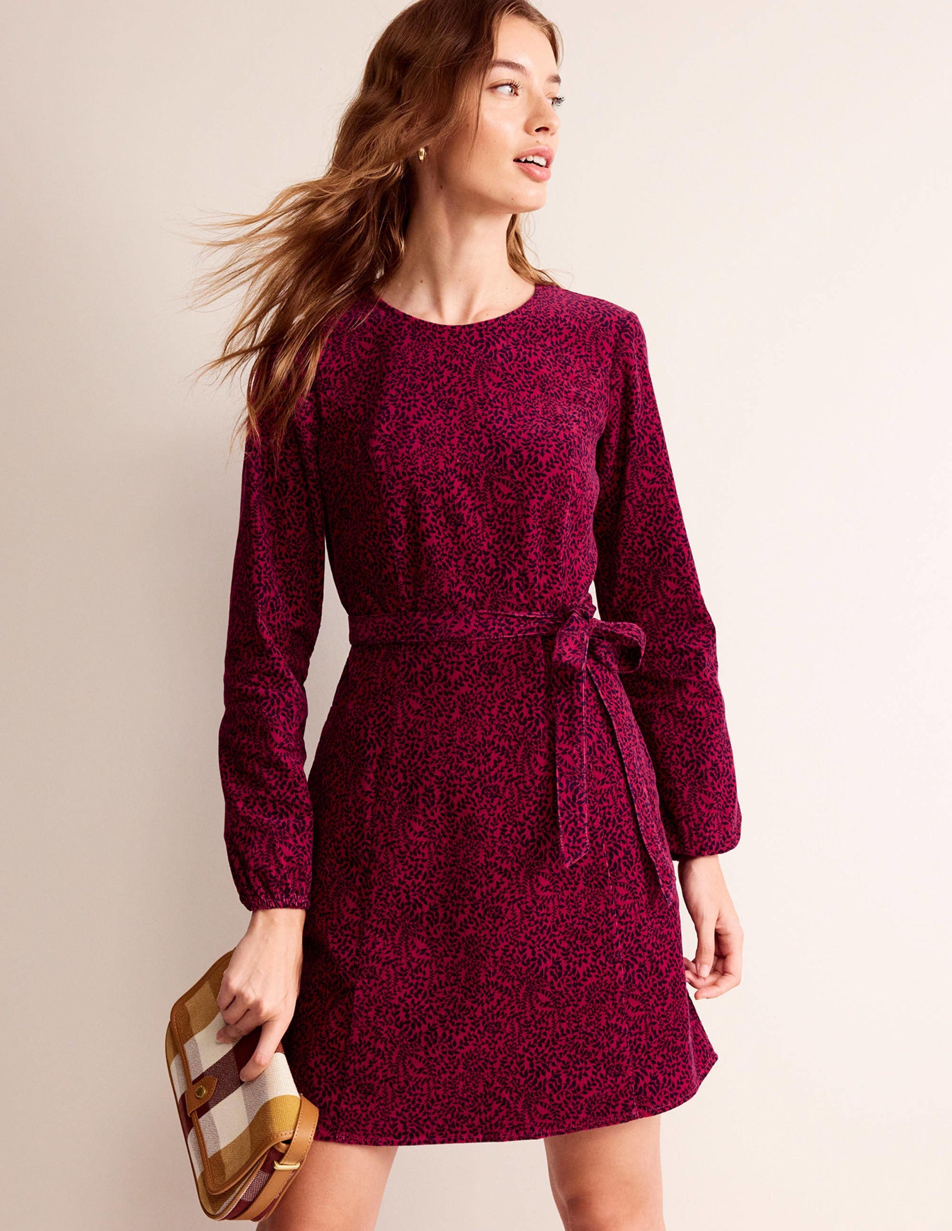 Harriet Cord Dress-Warm Cranberry, Pome Sprig-4