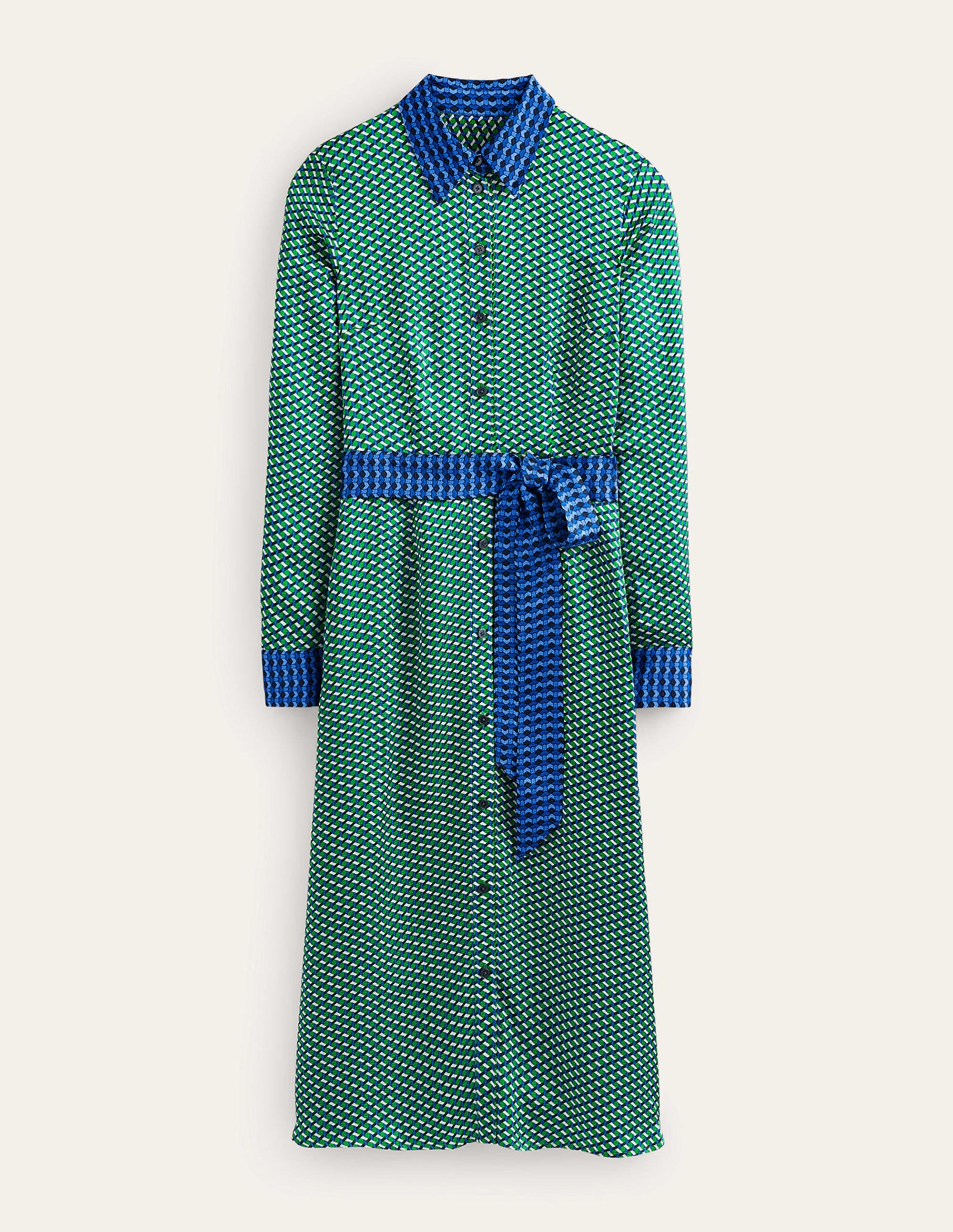 Kate Satin Shirt Dress-Bright Green, Geo Daze - Image 10