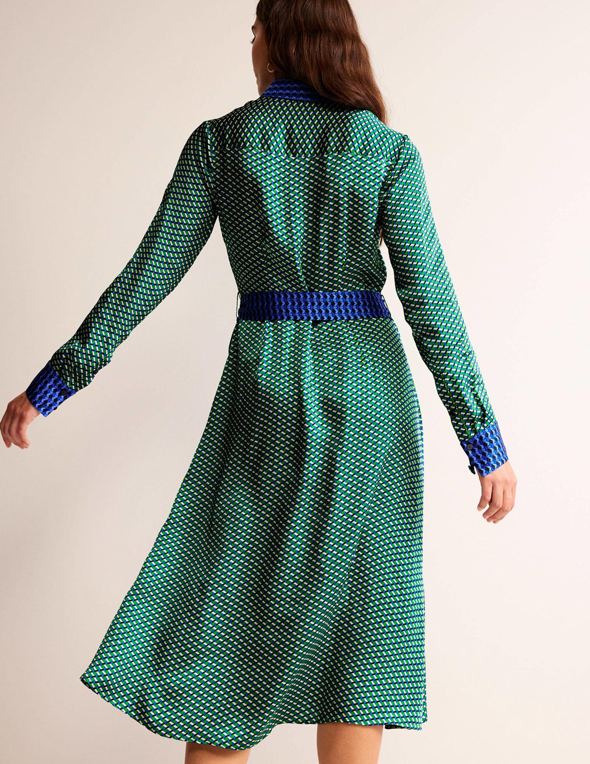 Kate Satin Shirt Dress-Bright Green, Geo Daze-3