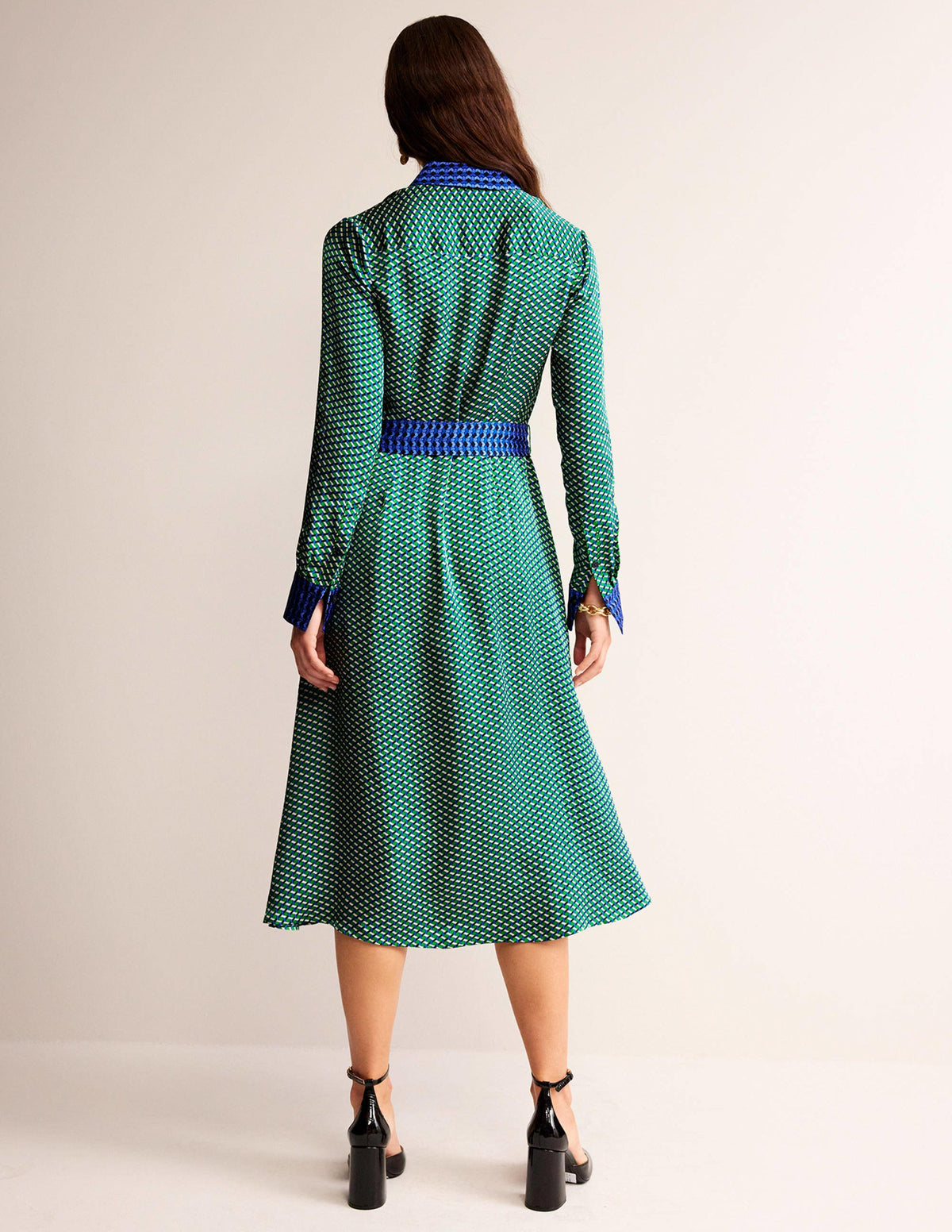Kate Satin Shirt Dress-Bright Green, Geo Daze - Image 6