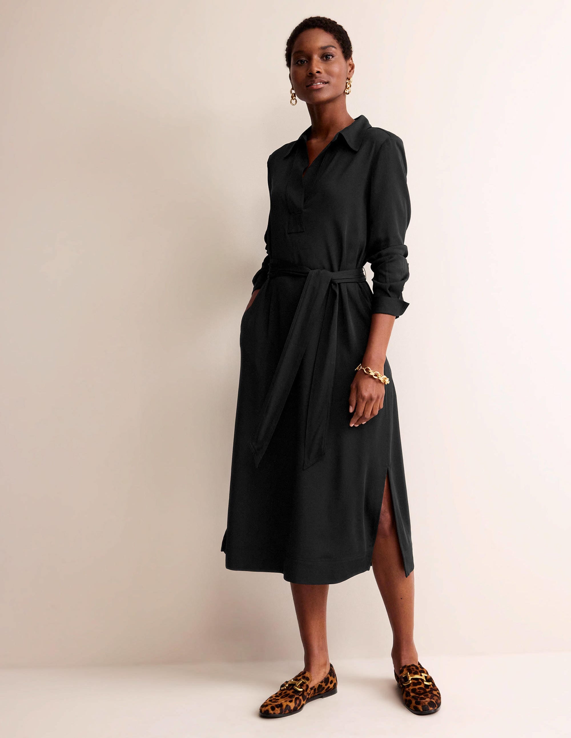 Clean Midi Pop Over Dress-Black - Image 1