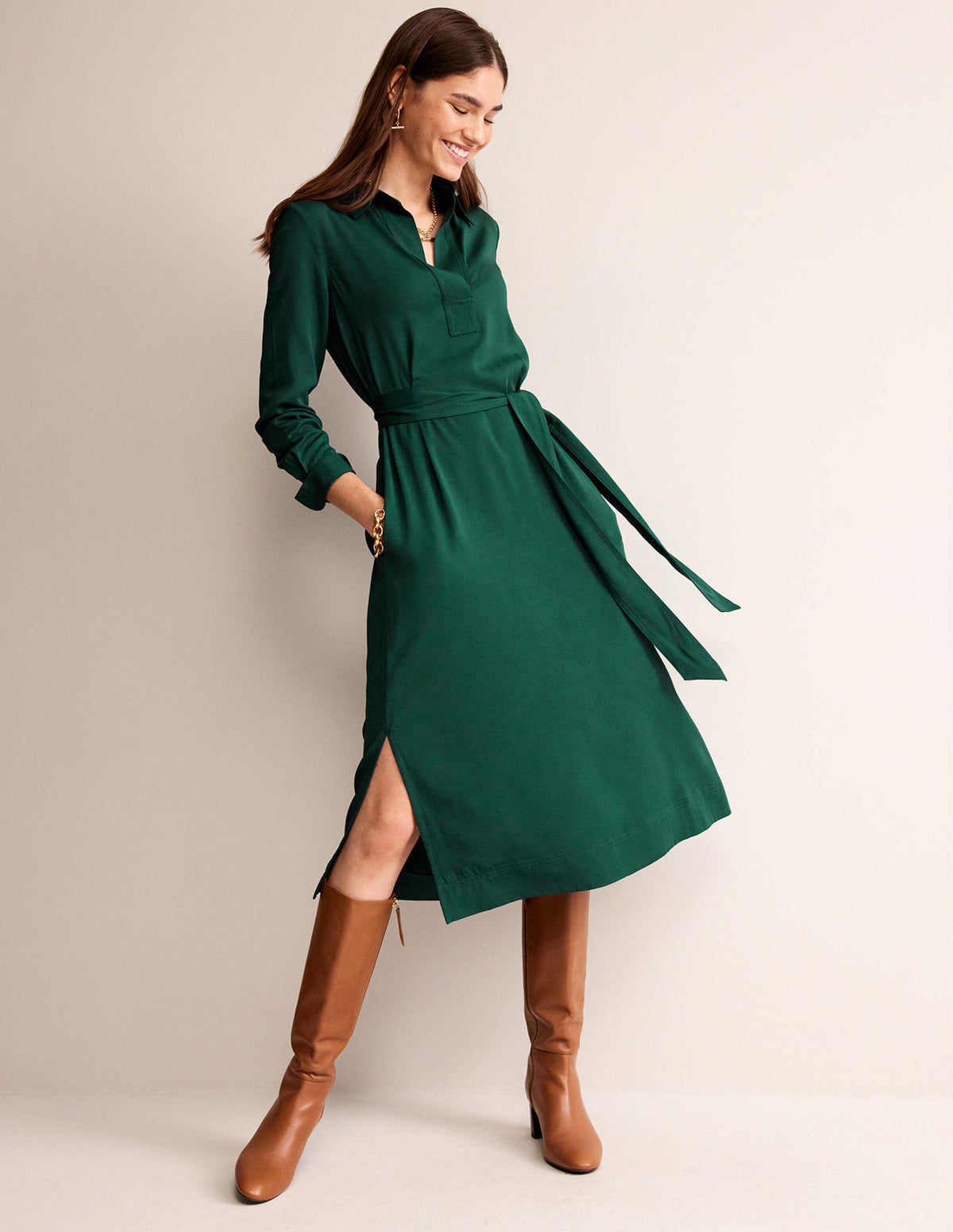 Clean Midi Pop Over Dress-Emerald Night - Image 1