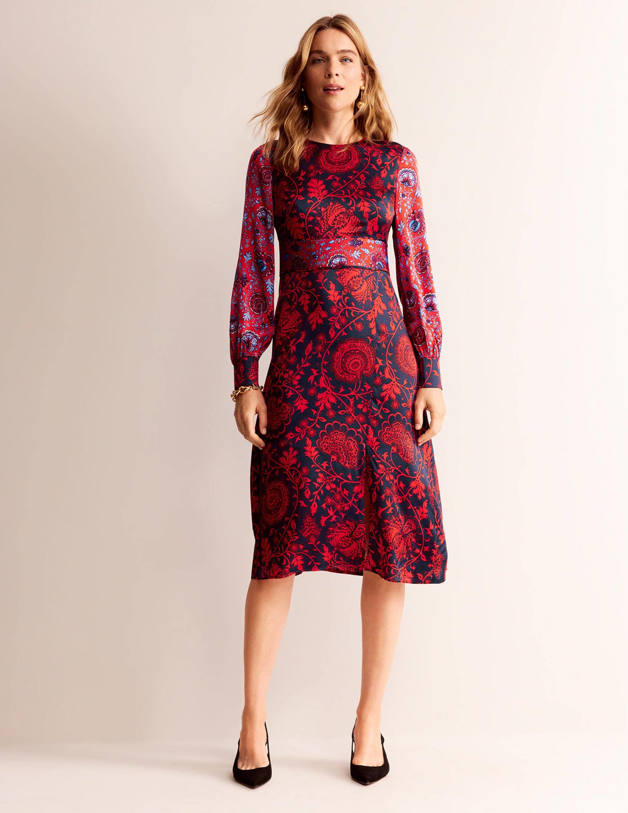 Pipe Detail Midi Dress-Navy, Gardenia - Image 1
