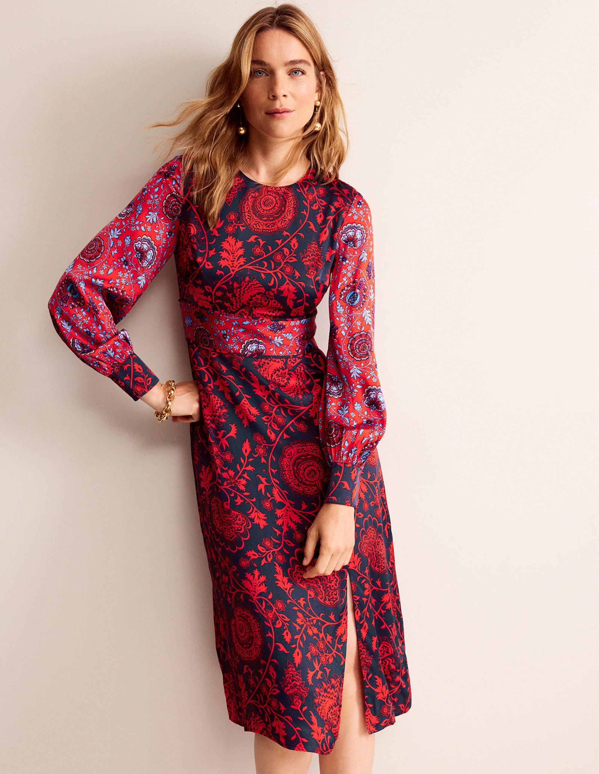 Pipe Detail Midi Dress-Navy, Gardenia - Image 4