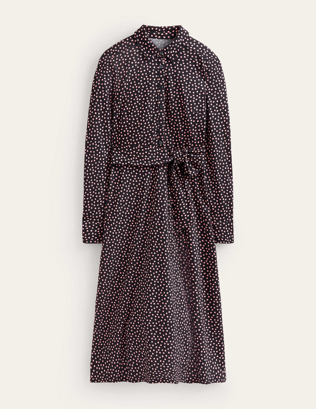 Laura Jersey Midi Shirt Dress-Black, Abstract Dot-5