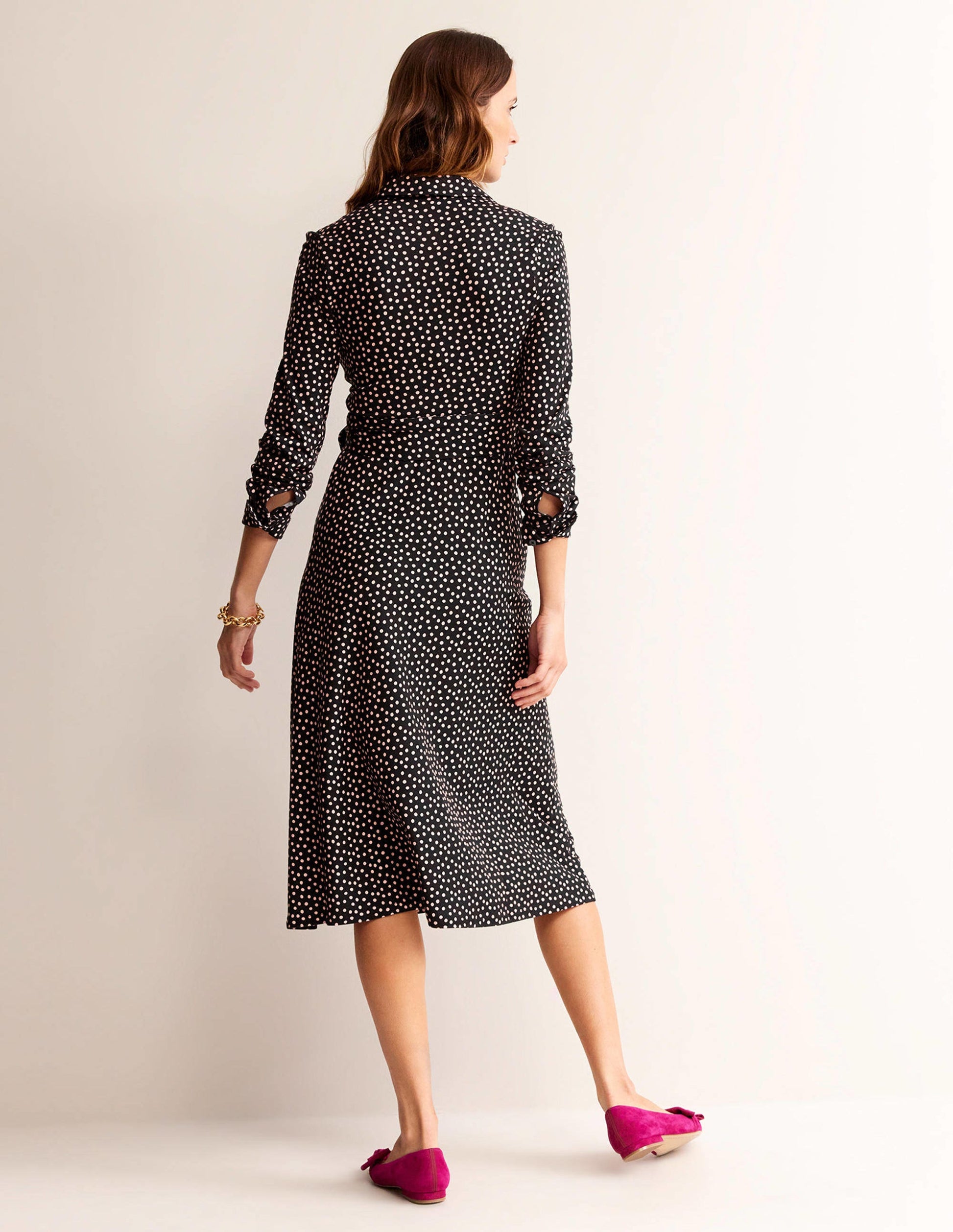 Laura Jersey Midi Shirt Dress-Black, Abstract Dot-3