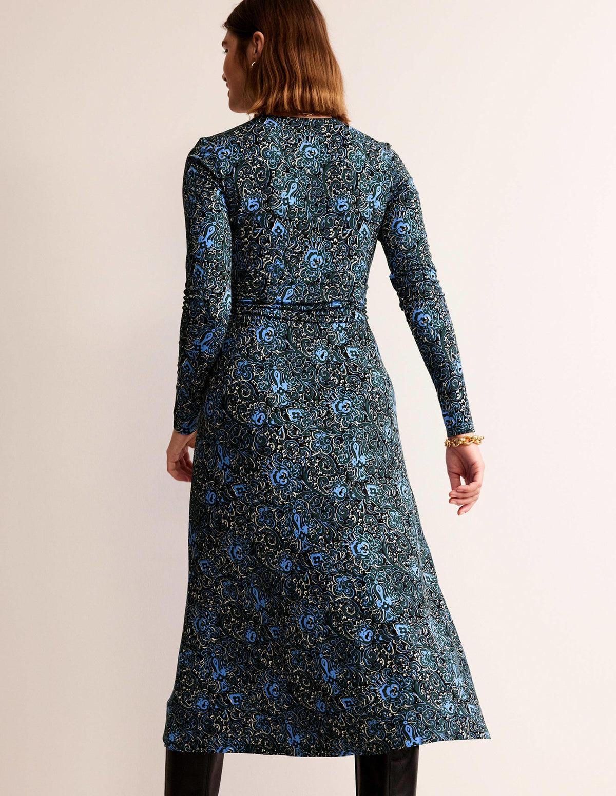 Elodie Empire Midi Dress-Emerald Night, Botanic Terrace - Image 3