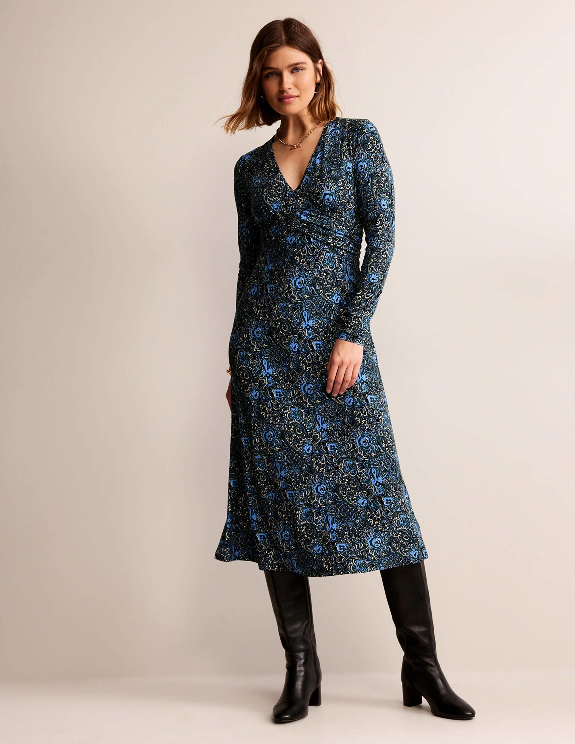 Elodie Empire Midi Dress-Emerald Night, Botanic Terrace - Image 5