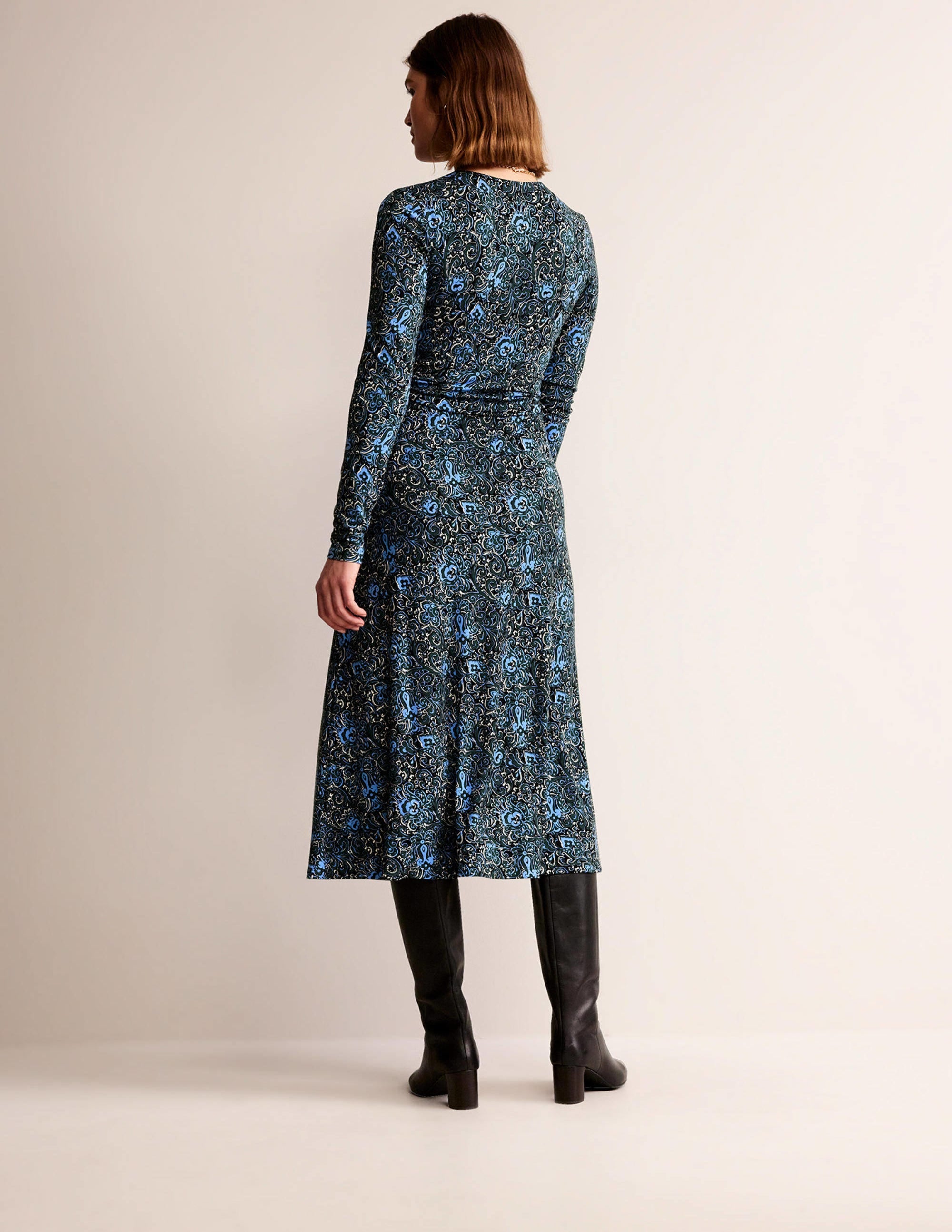 Elodie Empire Midi Dress-Emerald Night, Botanic Terrace - Image 6
