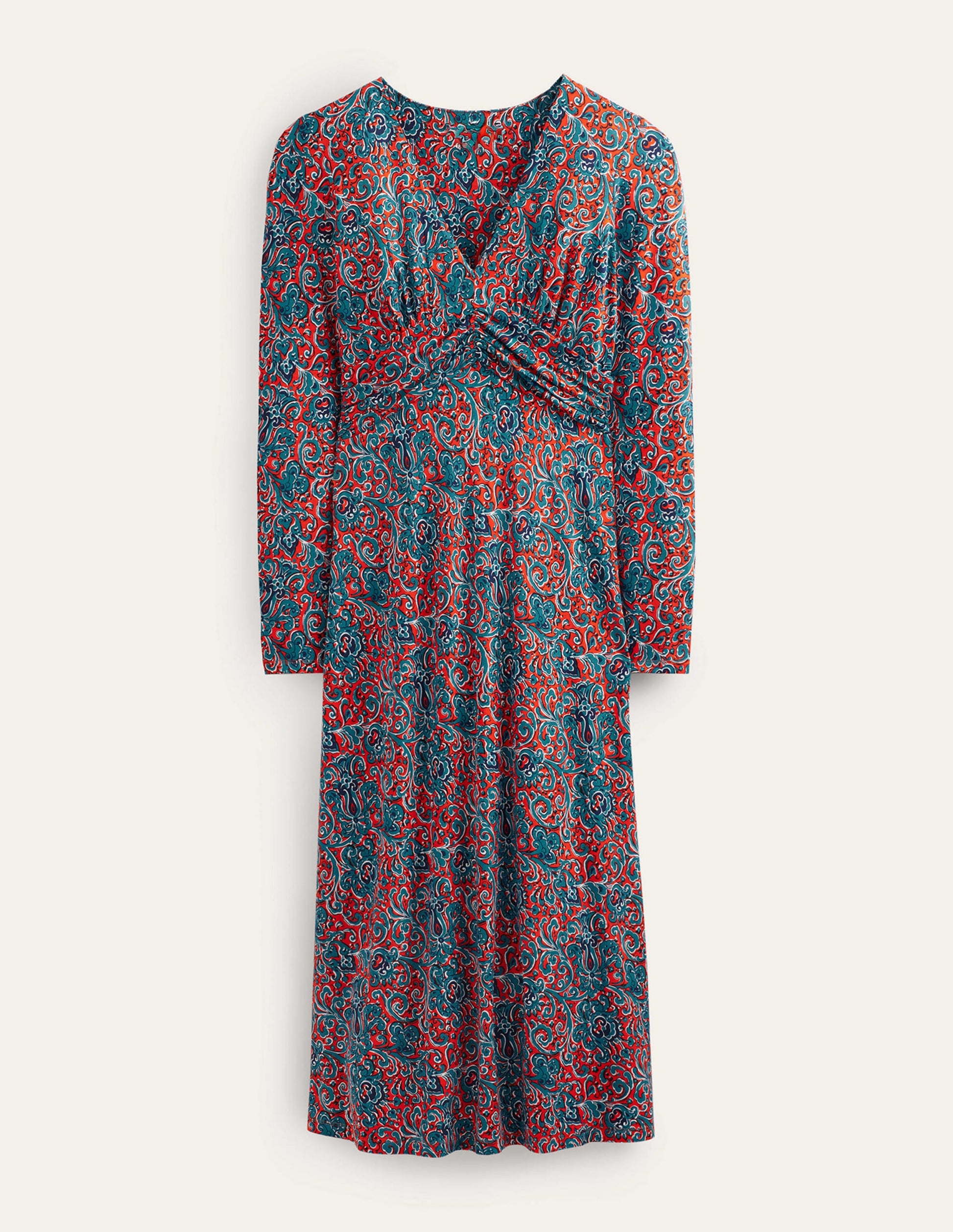 Elodie Empire Midi Dress-Fiesta Orange, Botanic Terrace-10