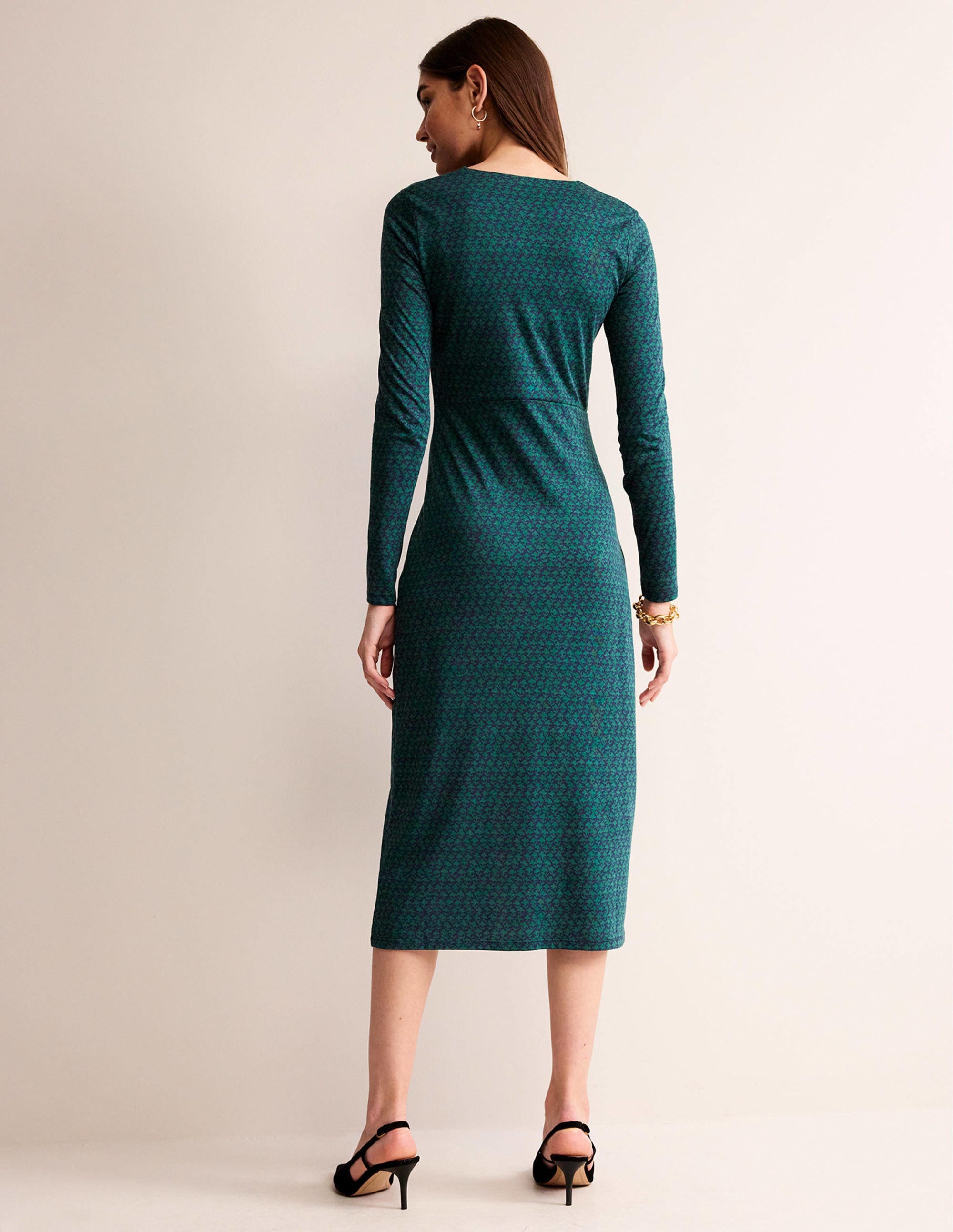 Empire Knot Midi Dress-Emerald Night, Lily Sprig - Image 3