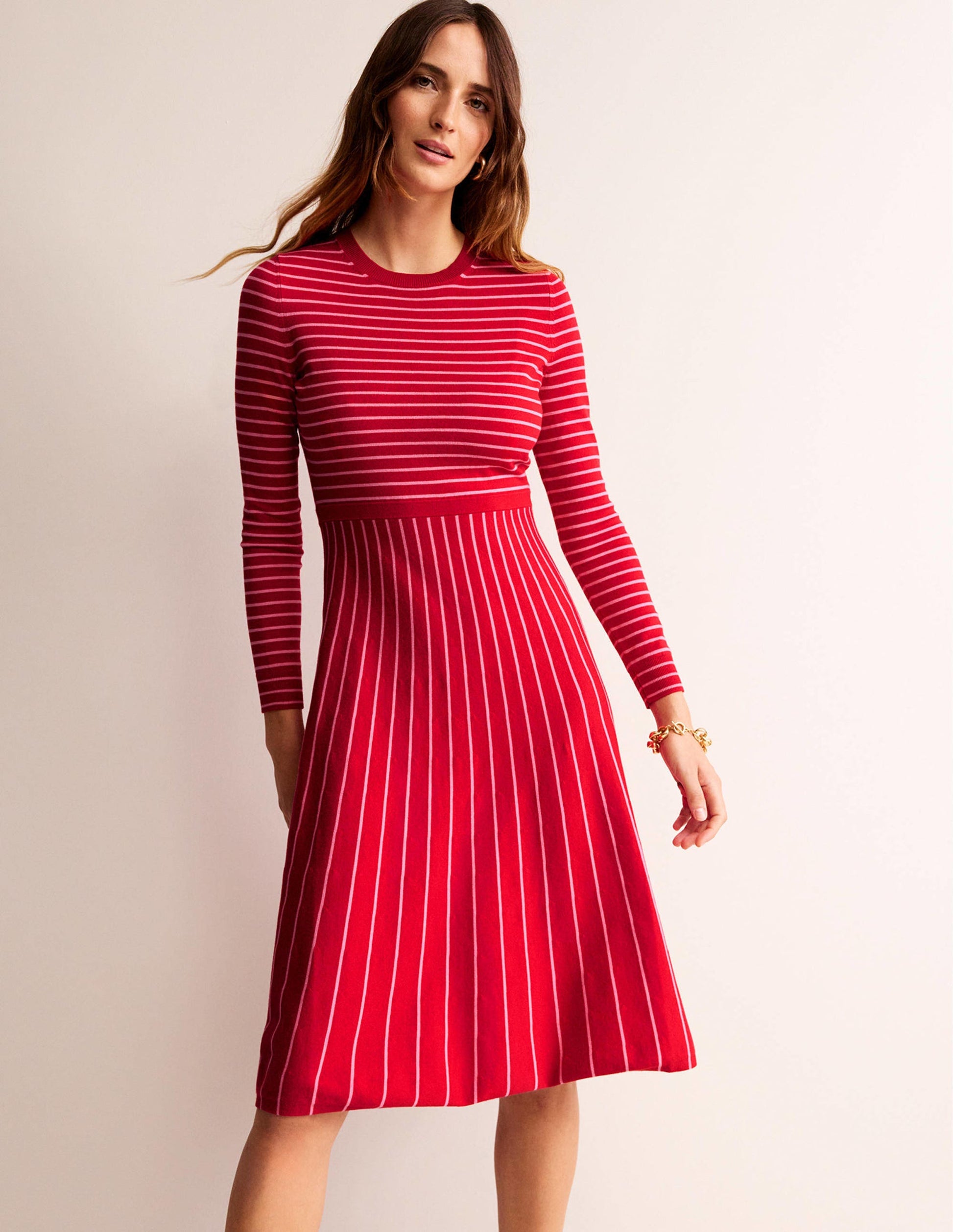 Maria Knitted Midi Dress-Hot Pepper and Crayon Pink-1