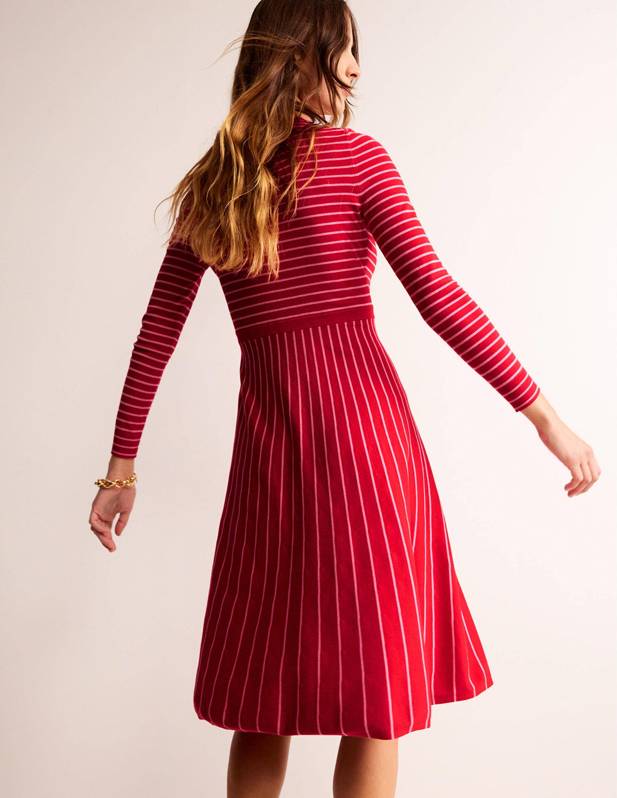 Maria Knitted Midi Dress-Hot Pepper and Crayon Pink - Image 3