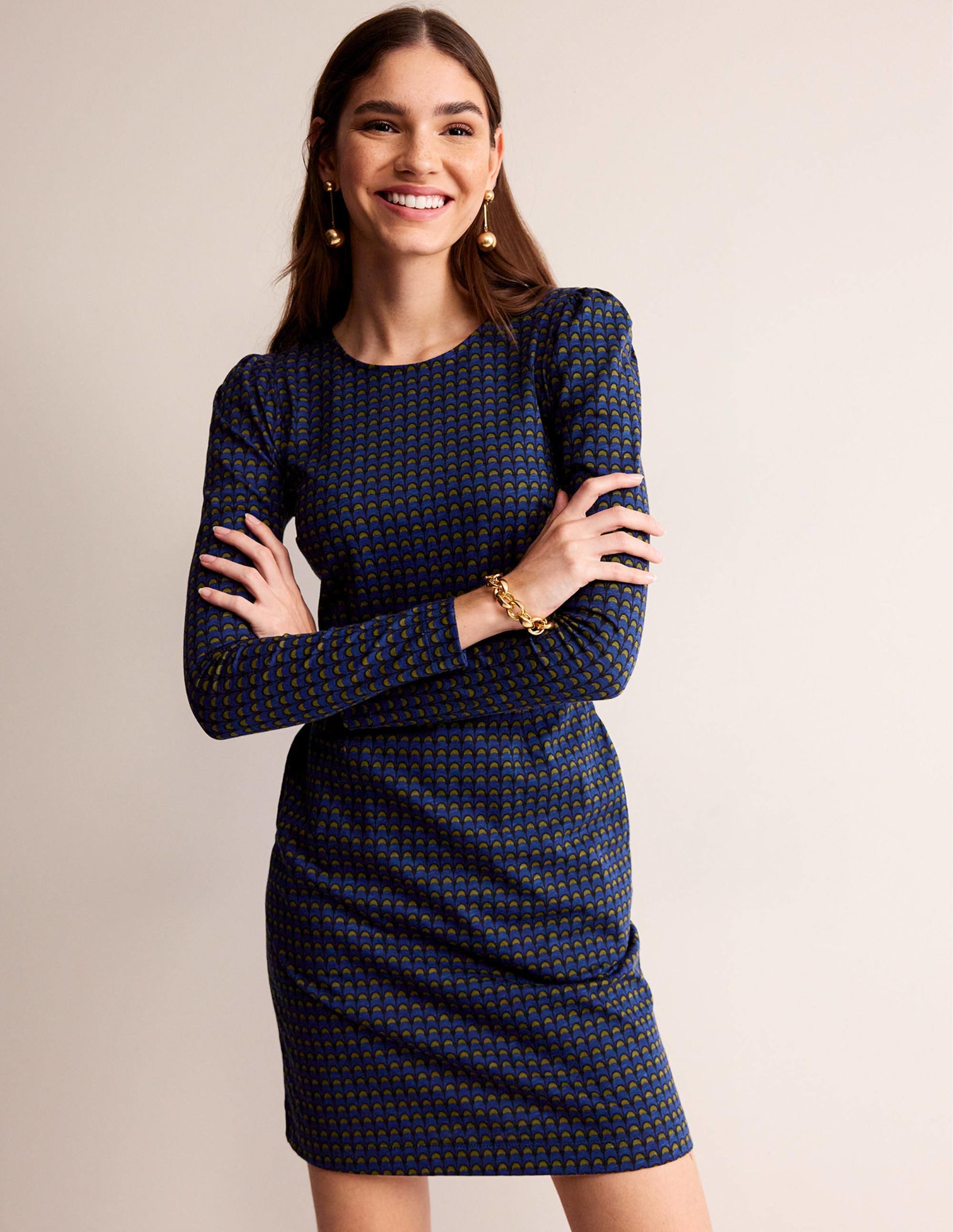 Penelope Jersey Dress-Sapphire Blue, Geo Charm - Image 1