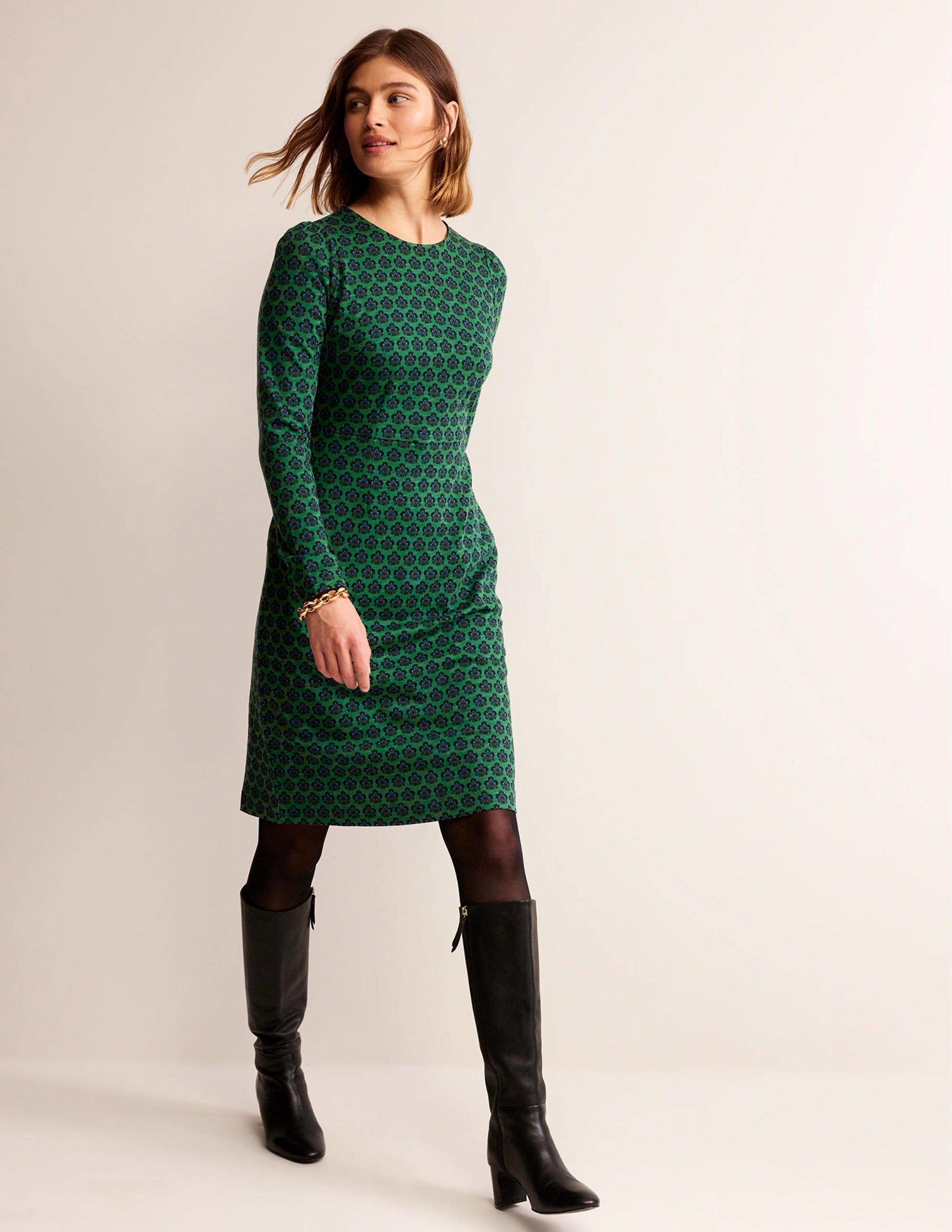 Penelope Jersey Dress-Amazon Green, Carnation Stamp-1