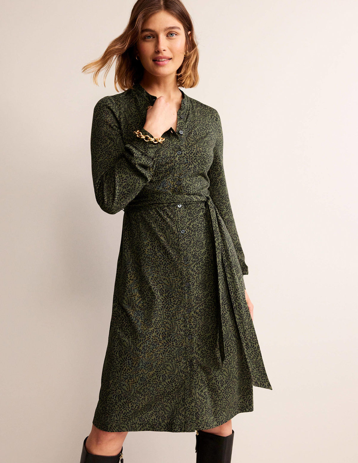 Julia Jersey Shirt Dress-Spruce, Pome Sprig - Image 1