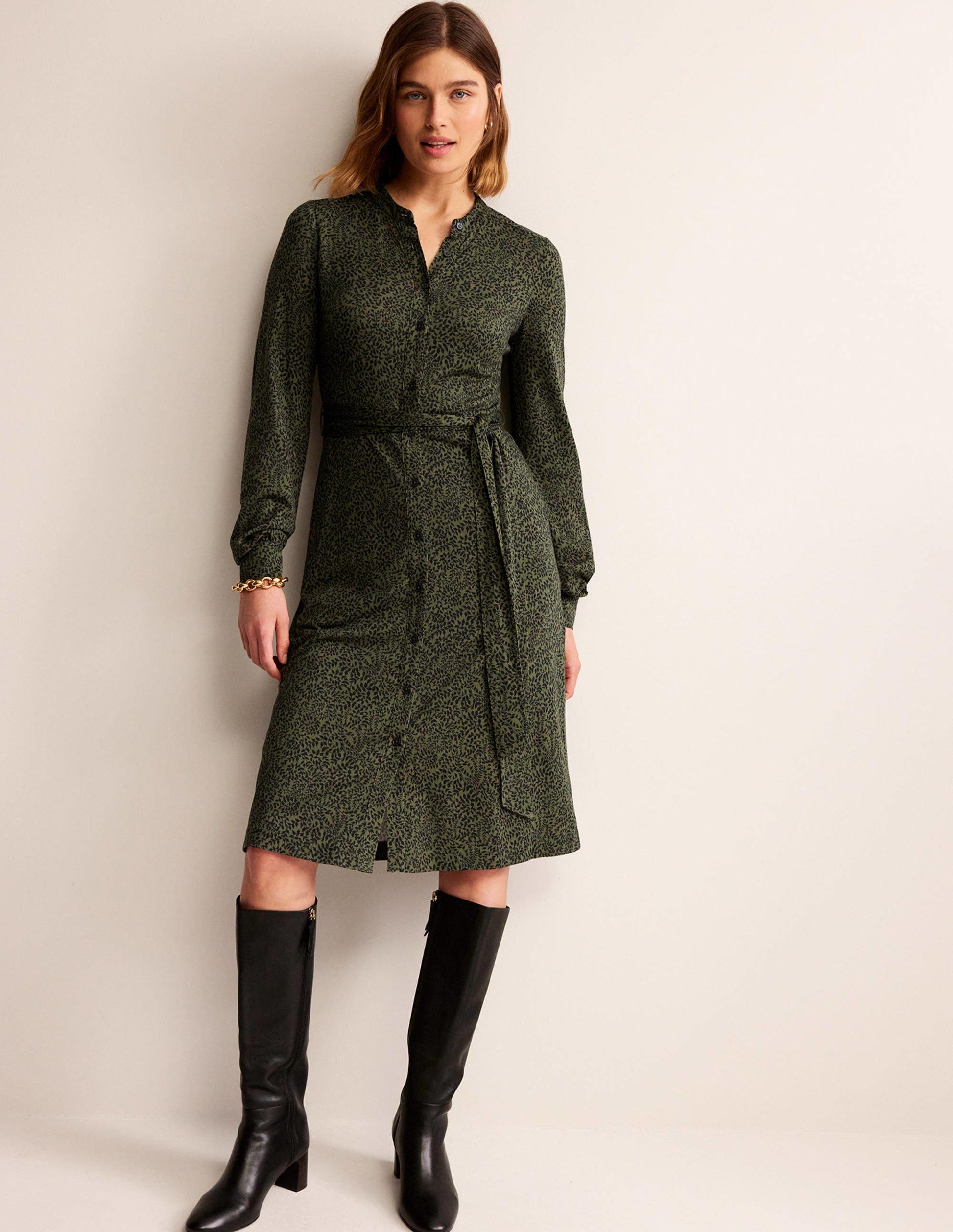 Julia Jersey Shirt Dress-Spruce, Pome Sprig-4