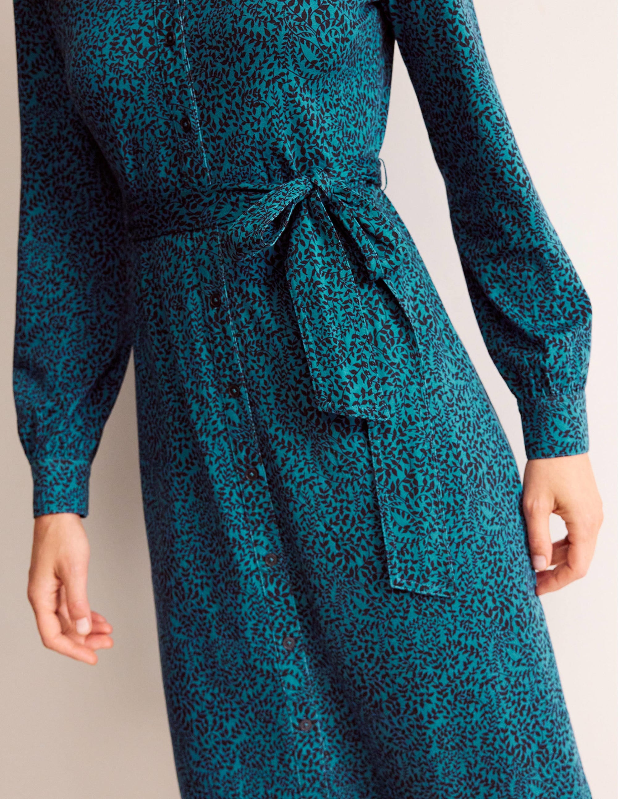 Julia Jersey Shirt Dress-Teal, Pome Sprig - Image 2