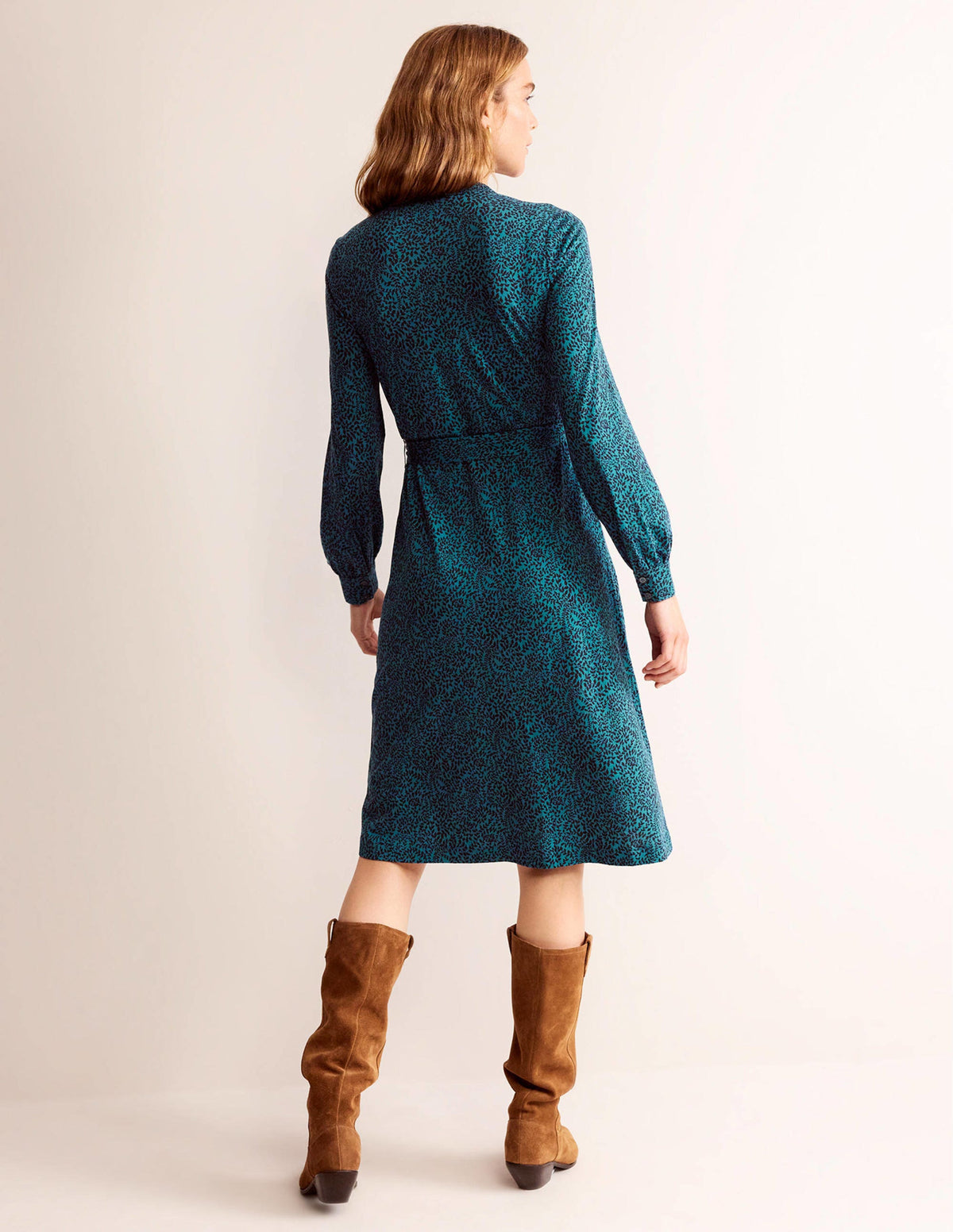 Julia Jersey Shirt Dress-Teal, Pome Sprig - Image 3