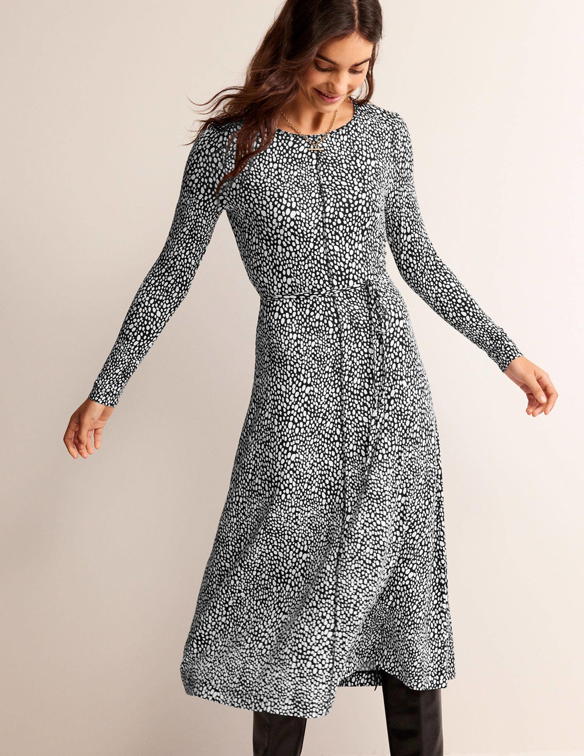 Lucy Jersey Midi Dress-Black, Animal Spot-2