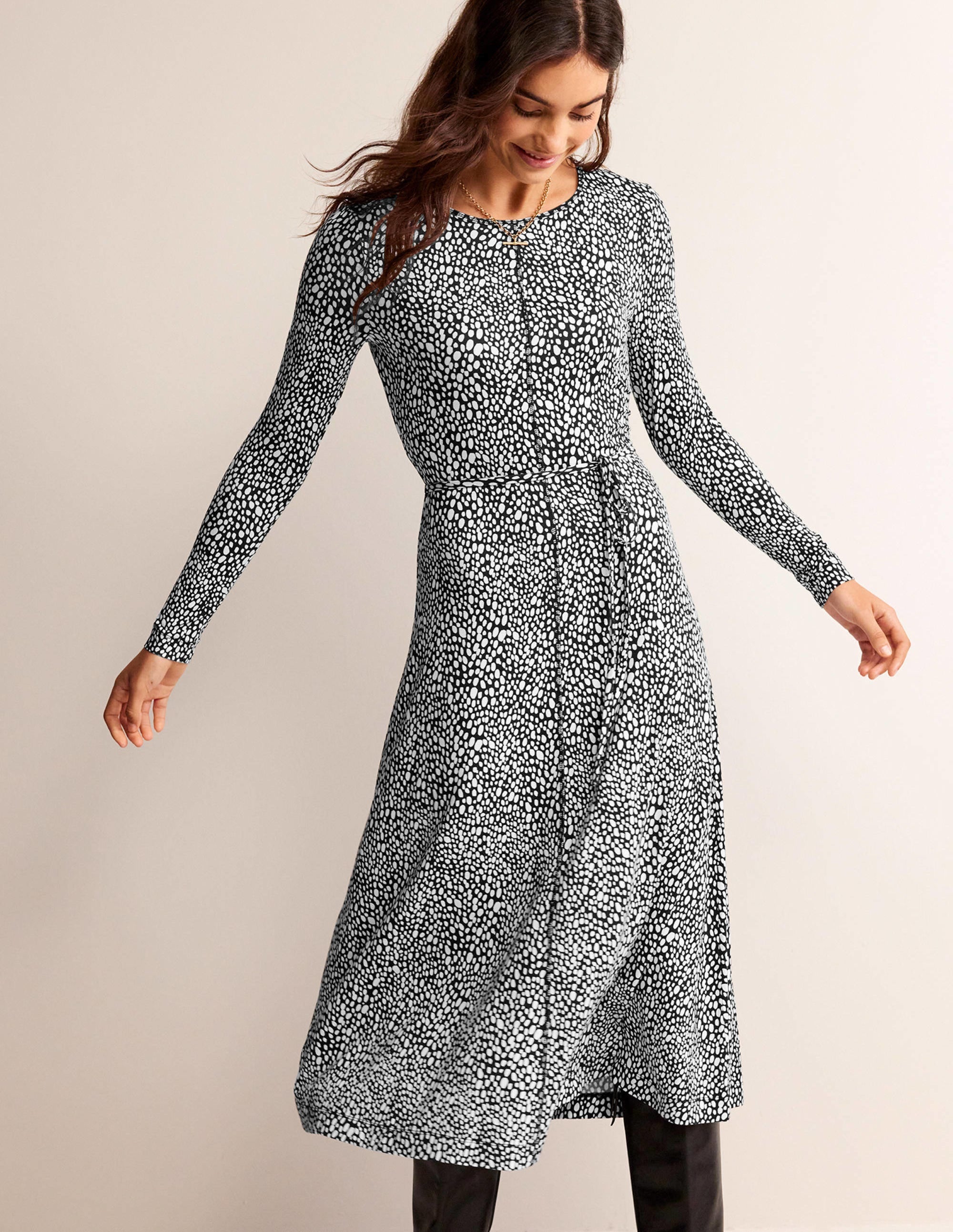 Lucy Jersey Midi Dress-Black, Animal Spot - Image 2