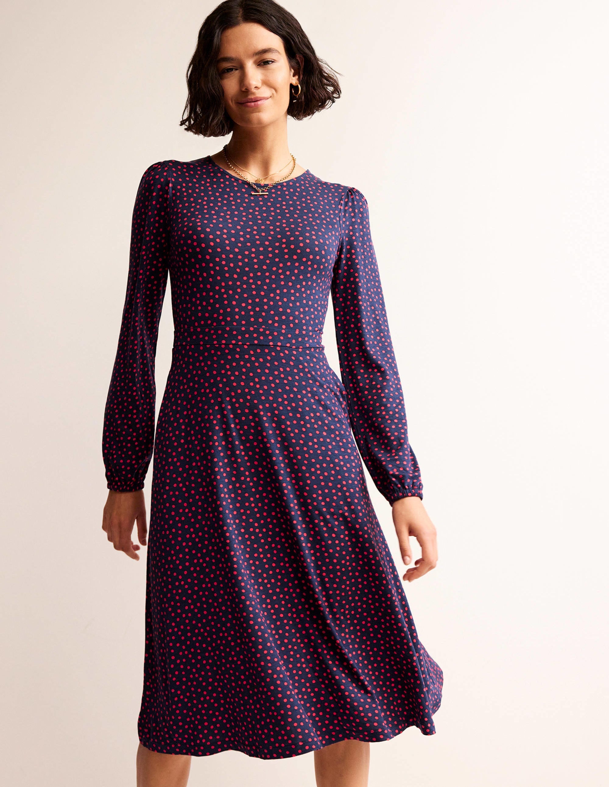 Camille Jersey Midi Dress-Pop Peony, Abstract Dot - Image 1