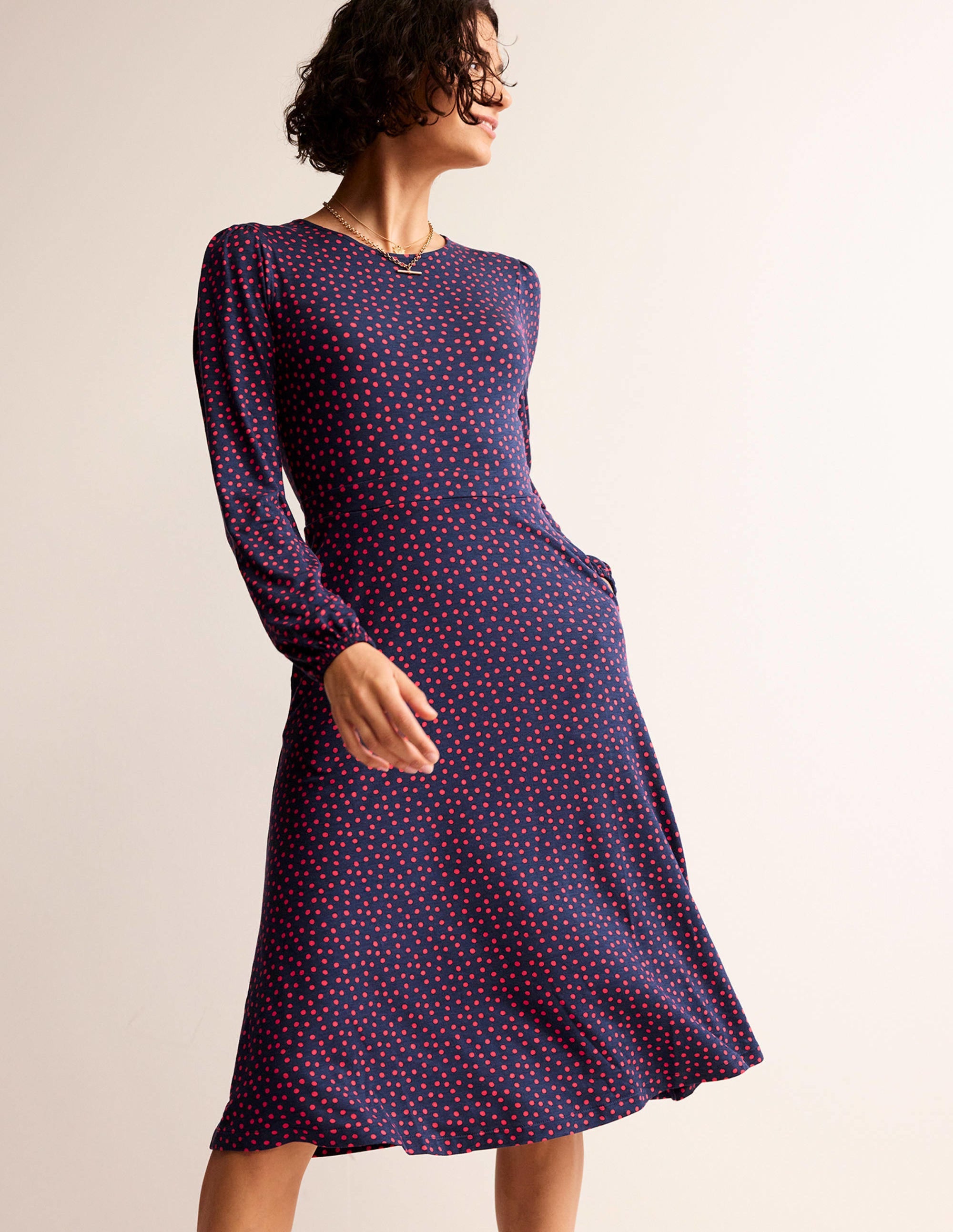 Camille Jersey Midi Dress-Pop Peony, Abstract Dot - Image 4