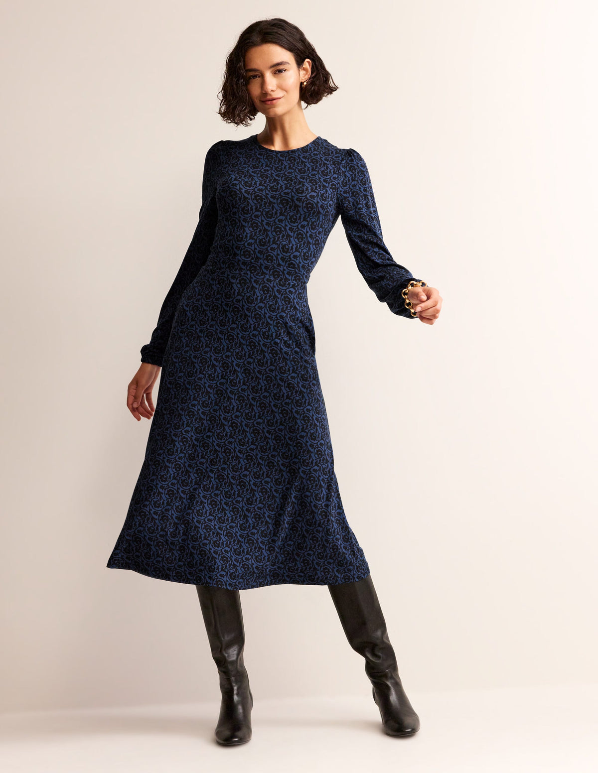 Camille Jersey Midi Dress-Atlantic, Primrose Swirl - Image 1