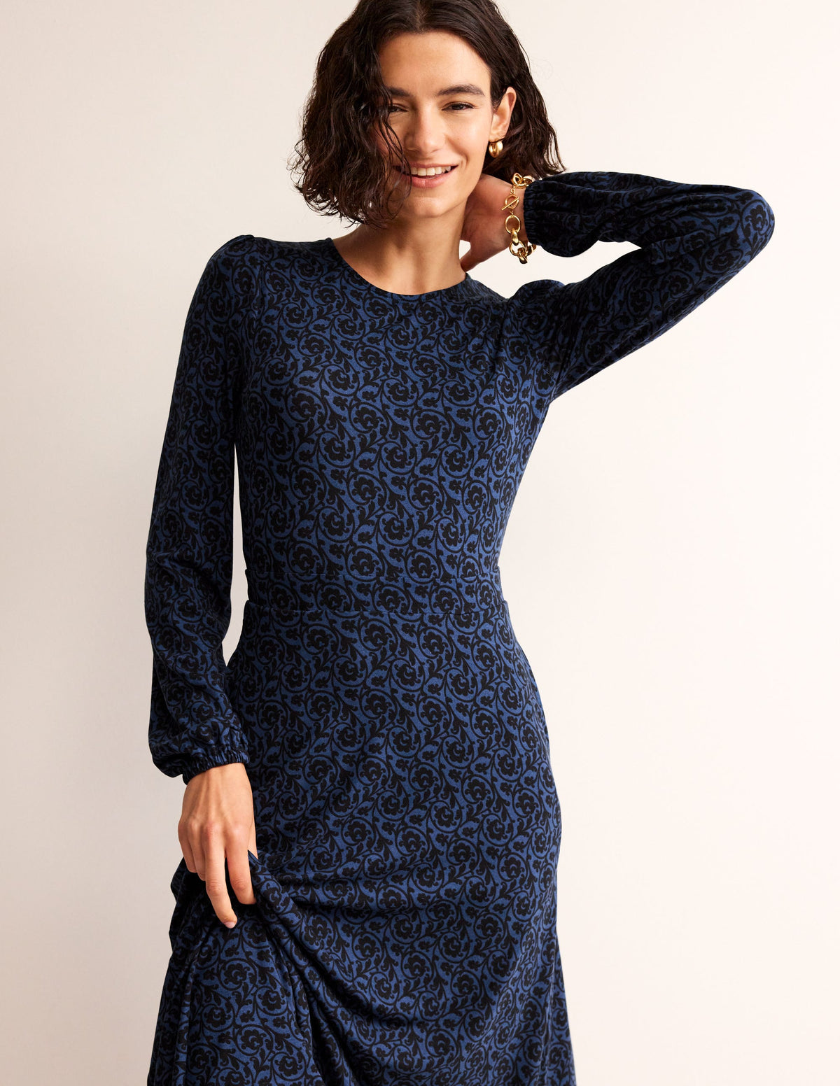 Camille Jersey Midi Dress-Atlantic, Primrose Swirl - Image 4